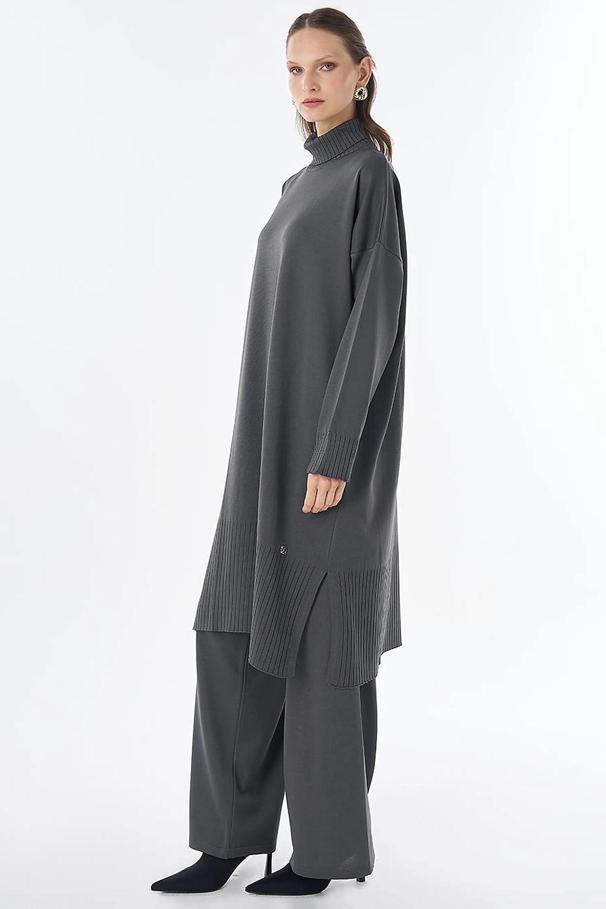 Turtleneck Knit Set Grey