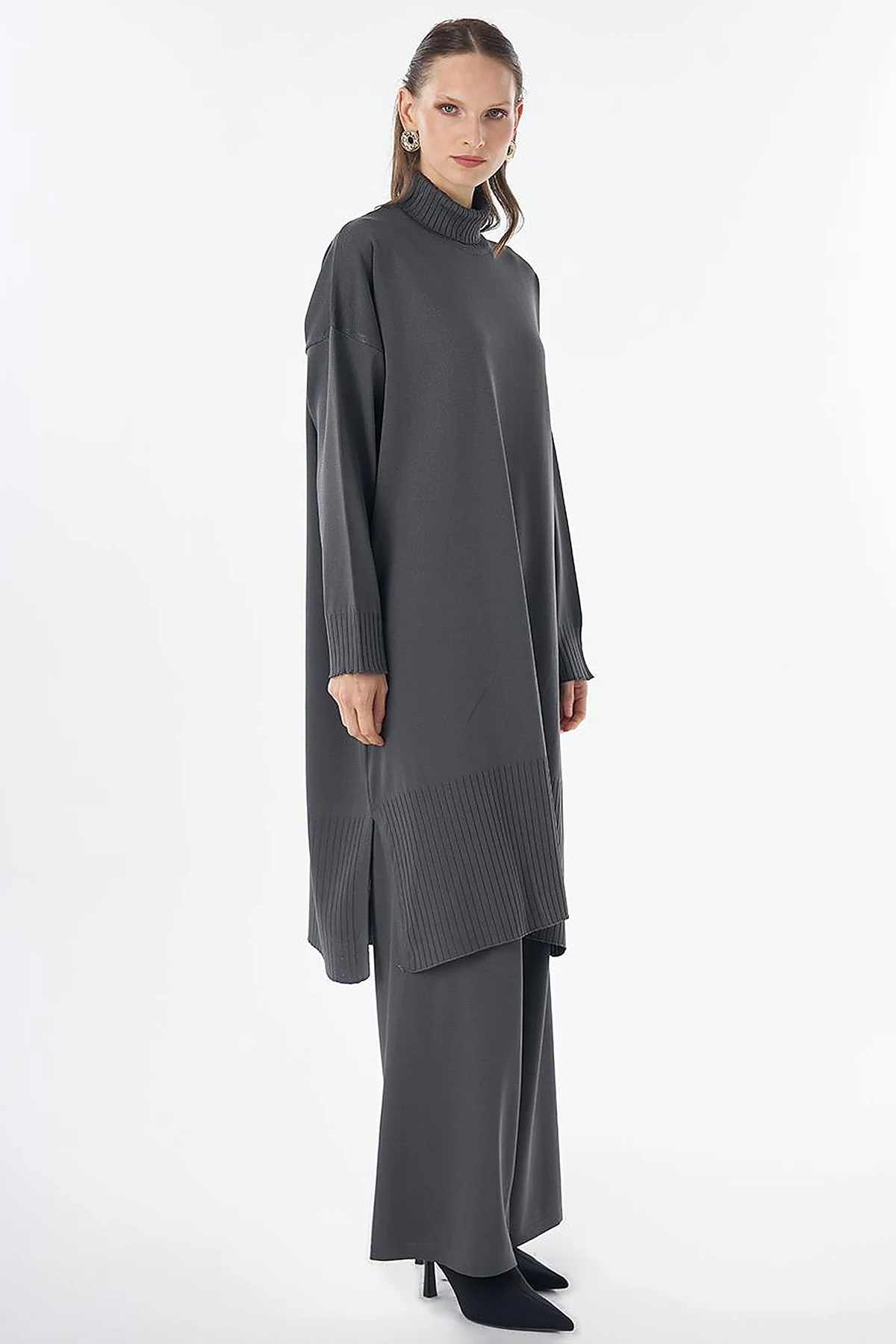 Turtleneck Knit Set Grey