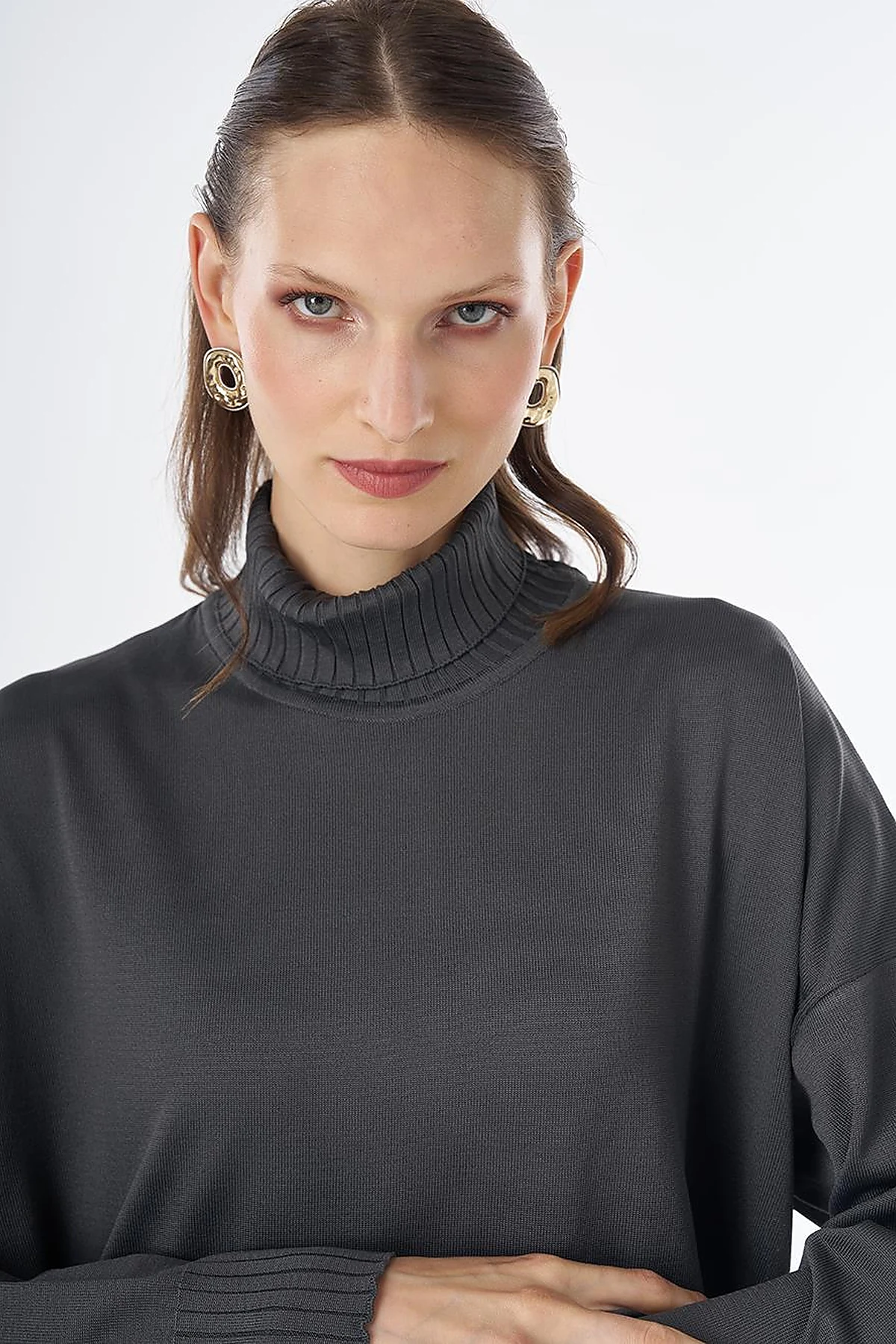 Turtleneck Knit Set Grey