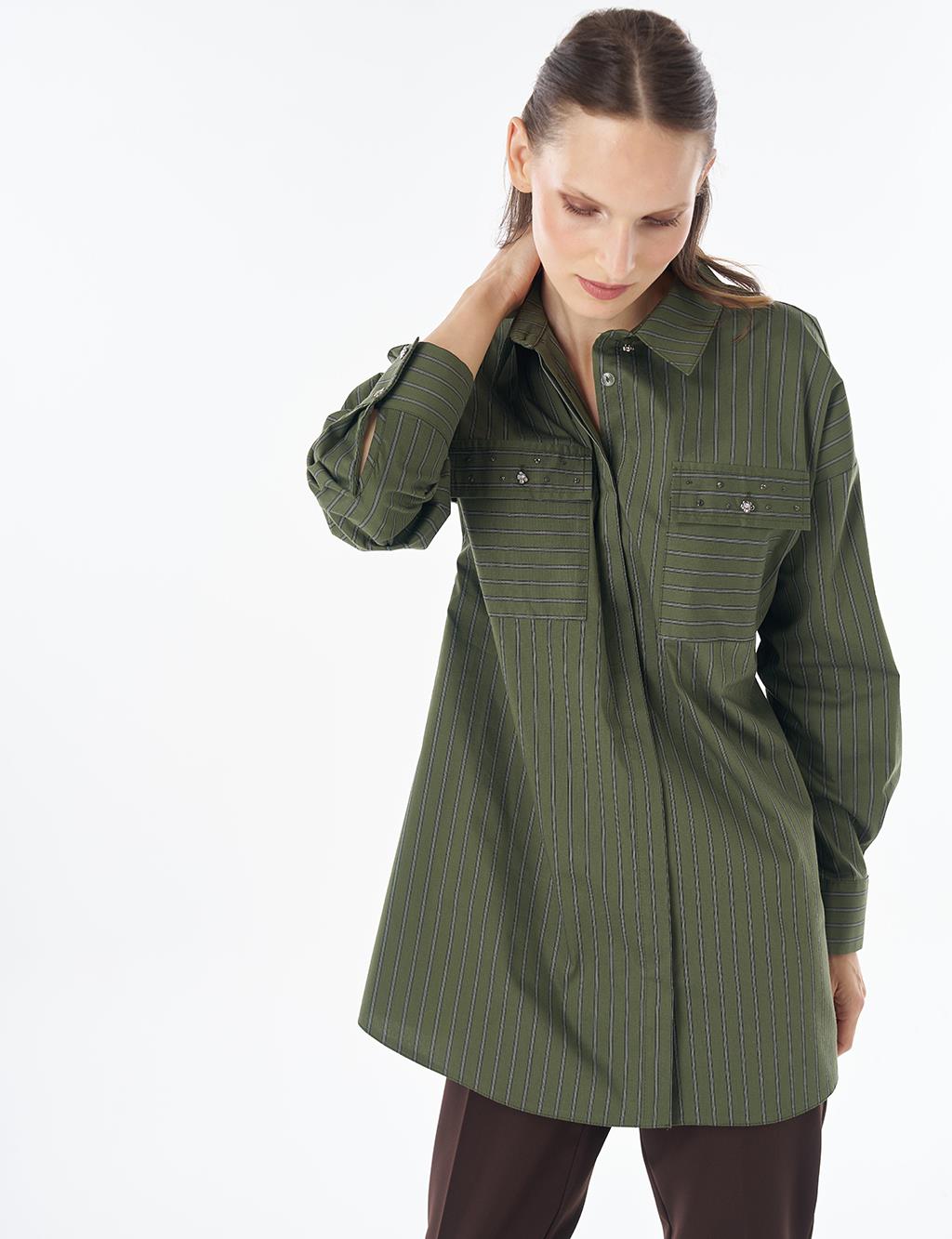 Stone Detail Cotton Tunic Forest Green