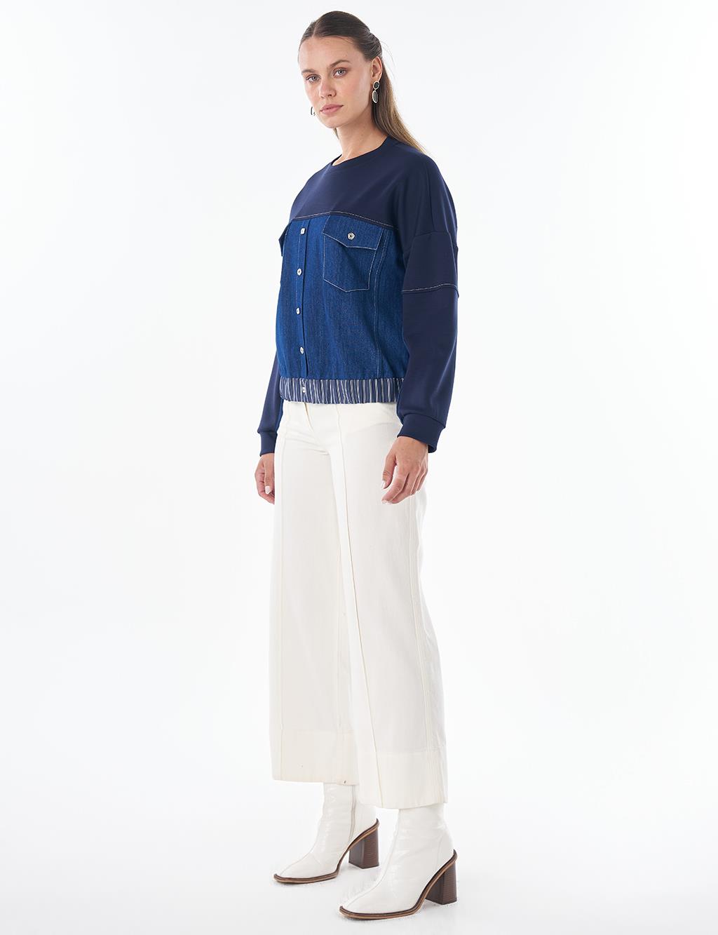 Denim Garnili Sweatshirt Koyu Lacivert 
