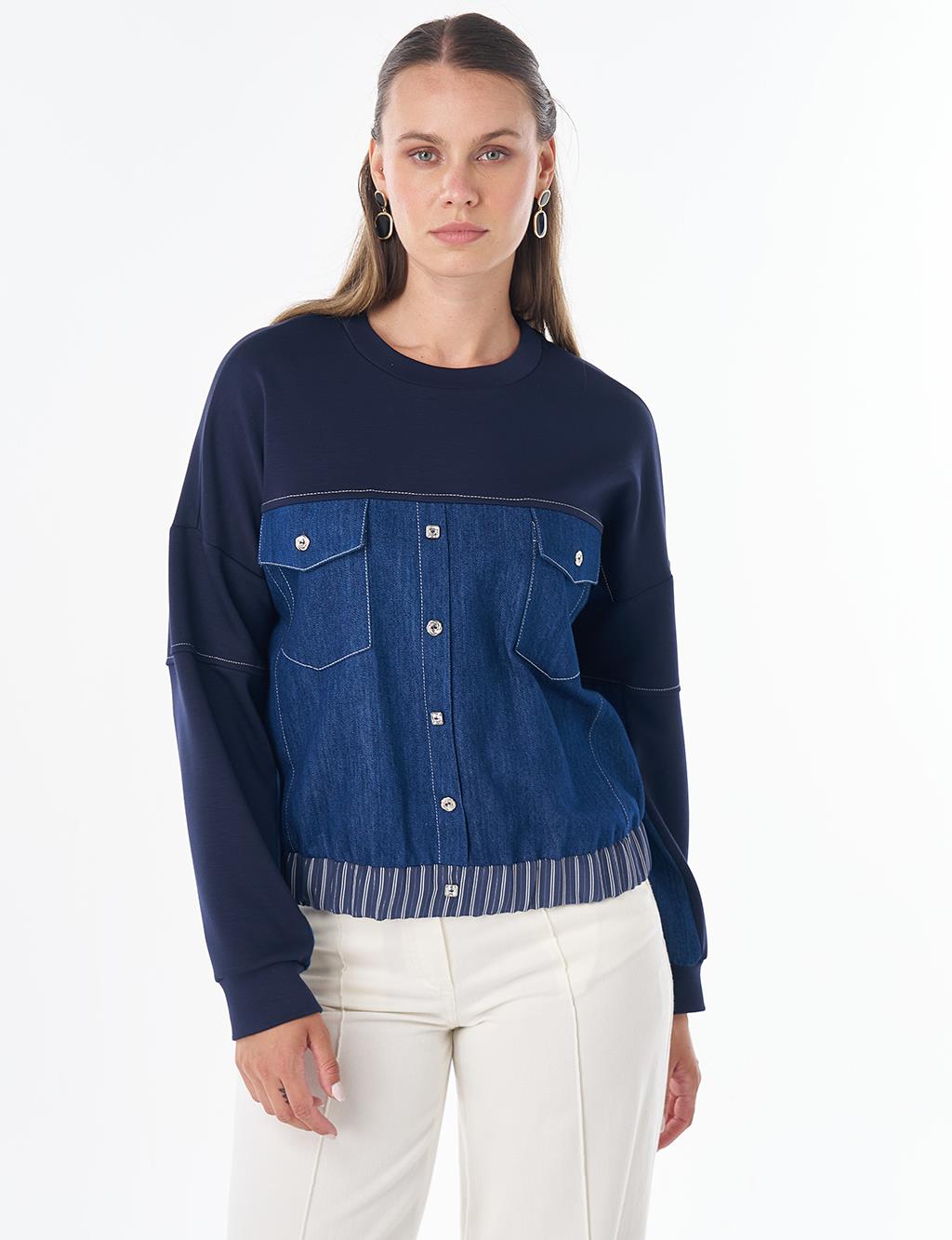 Denim Garnili Sweatshirt Koyu Lacivert 