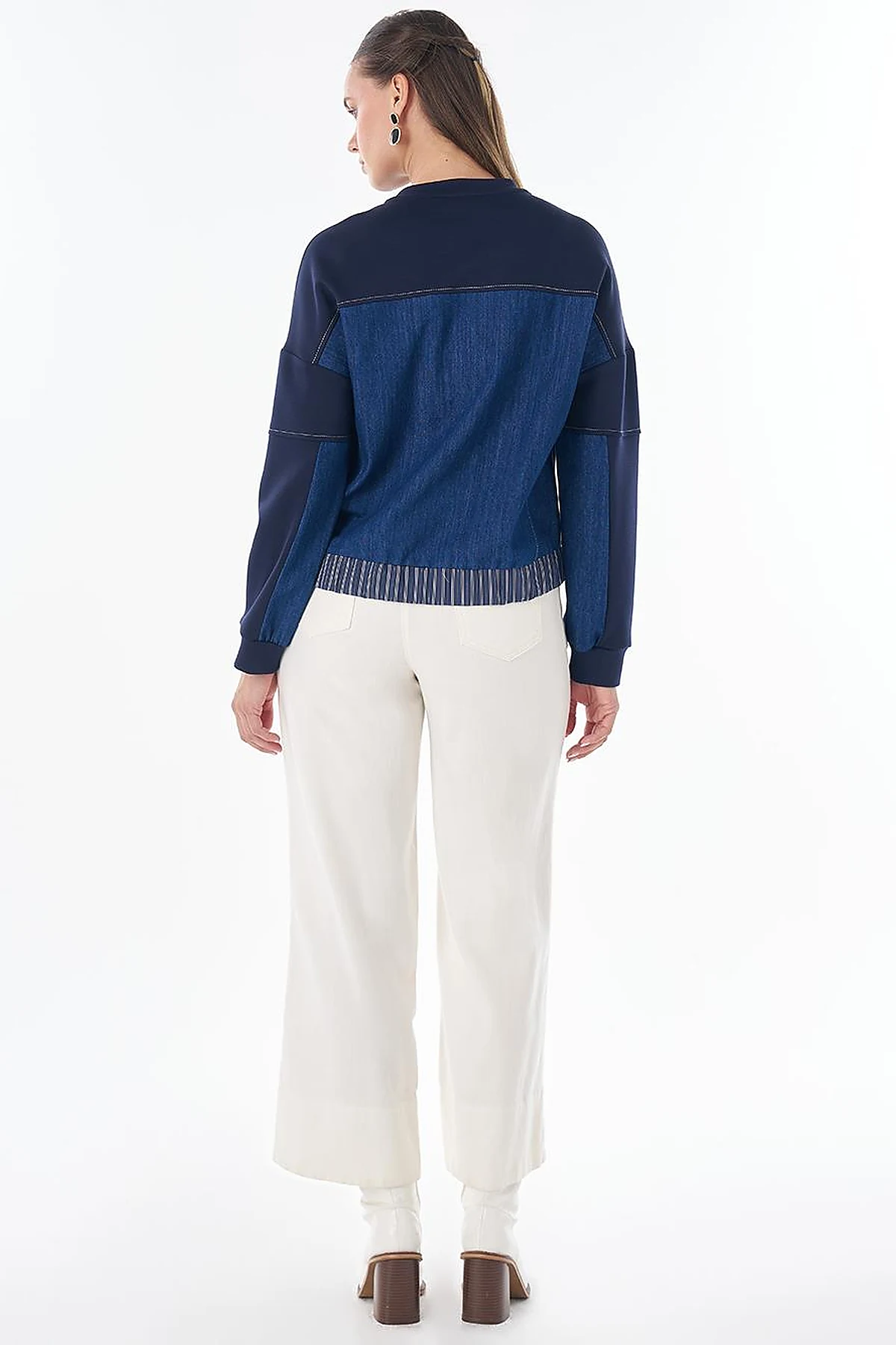 Denim-Trim Sweatshirt Navy