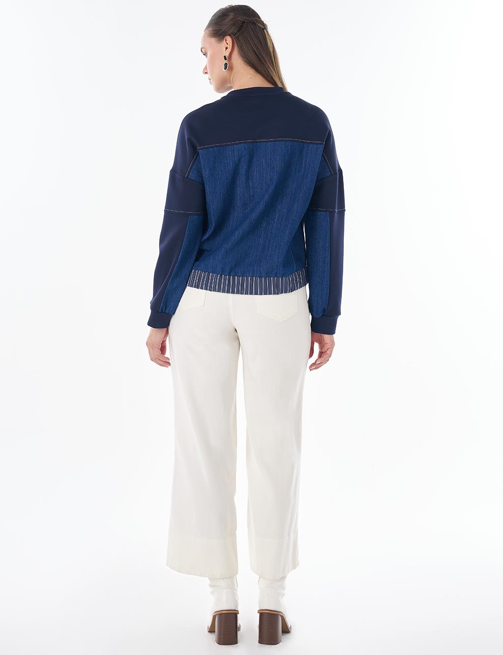 Denim Garnili Sweatshirt Koyu Lacivert 