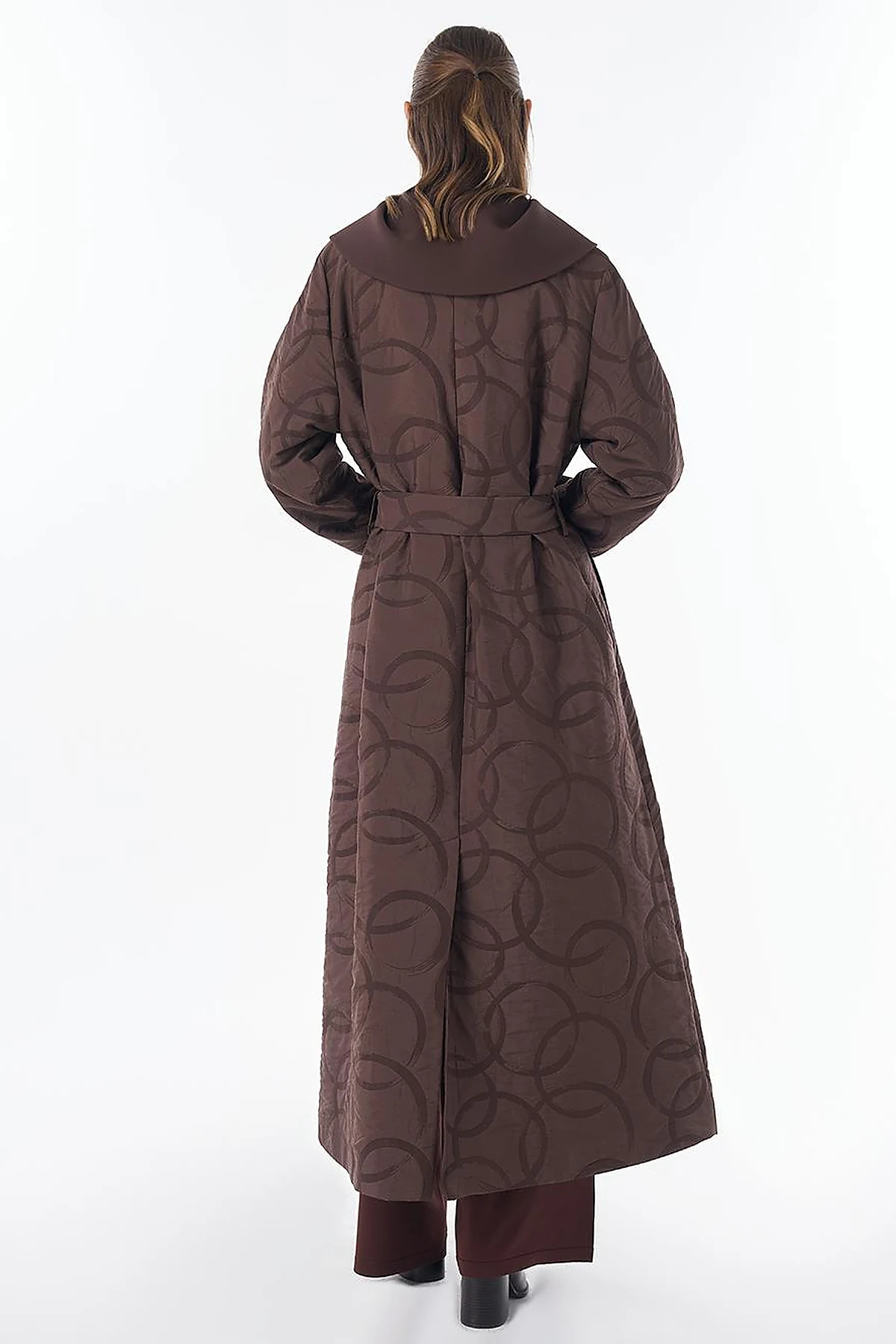 Patterned Zip-Detail Open Front Jacket Dark Brown