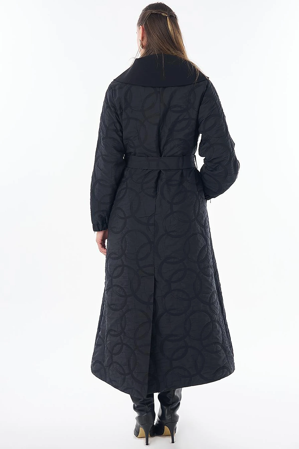 Patterned Zip-Detail Open Front Jacket Black