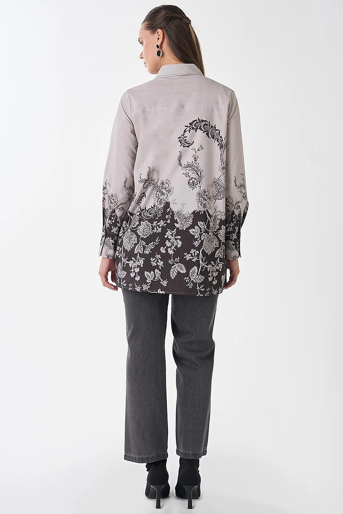 Floral Desen Tunik Koyu Kahve