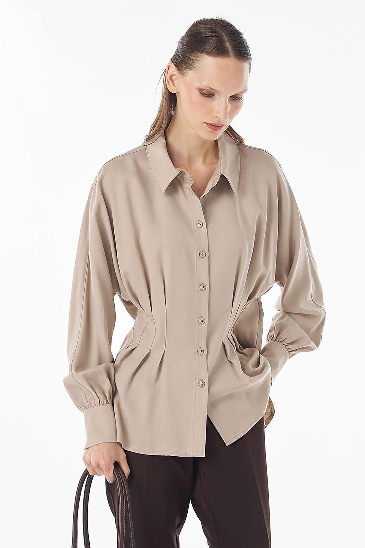 100% Lyocell Pleat Detail Tunic Mink