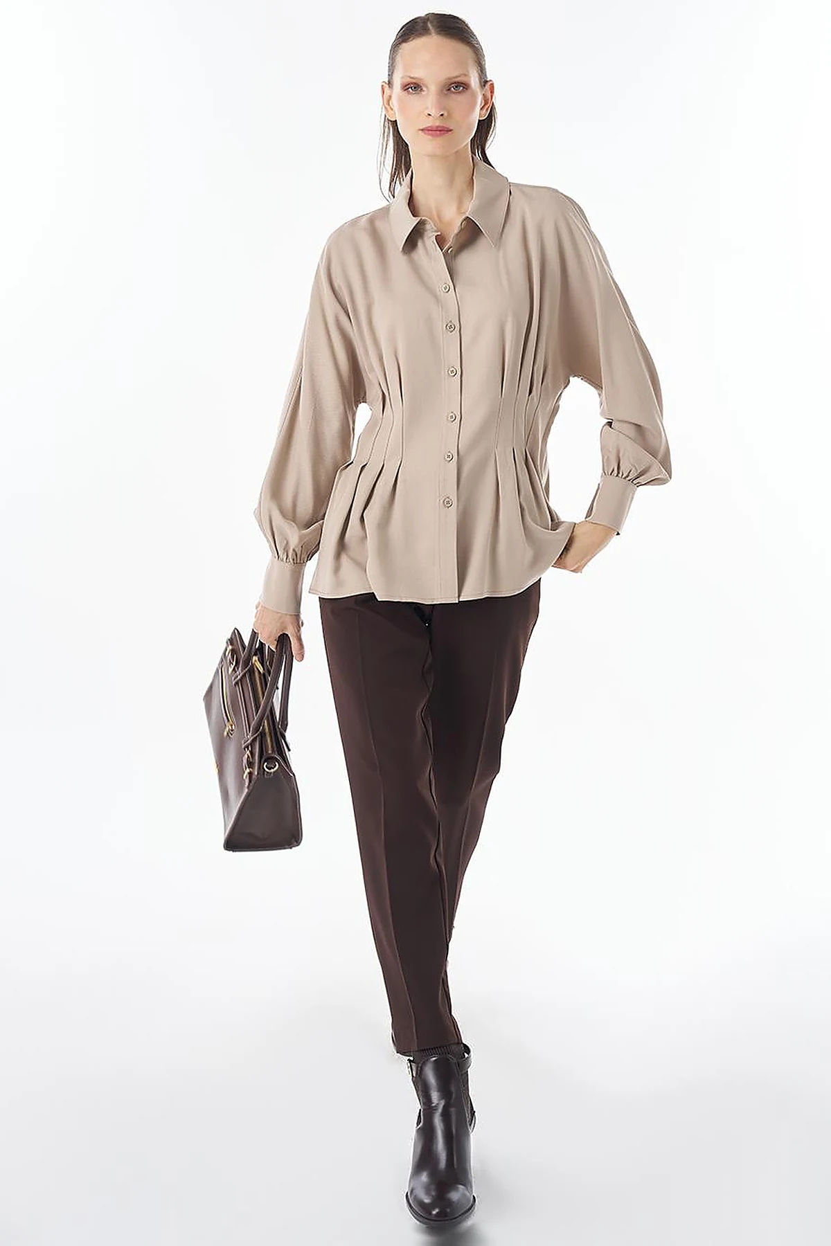 100% Lyocell Pleat Detail Tunic Mink