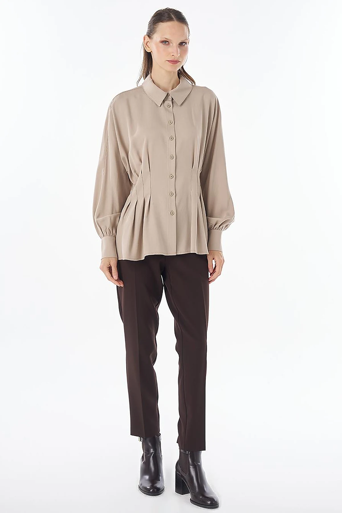 100% Lyocell Pleat Detail Tunic Mink