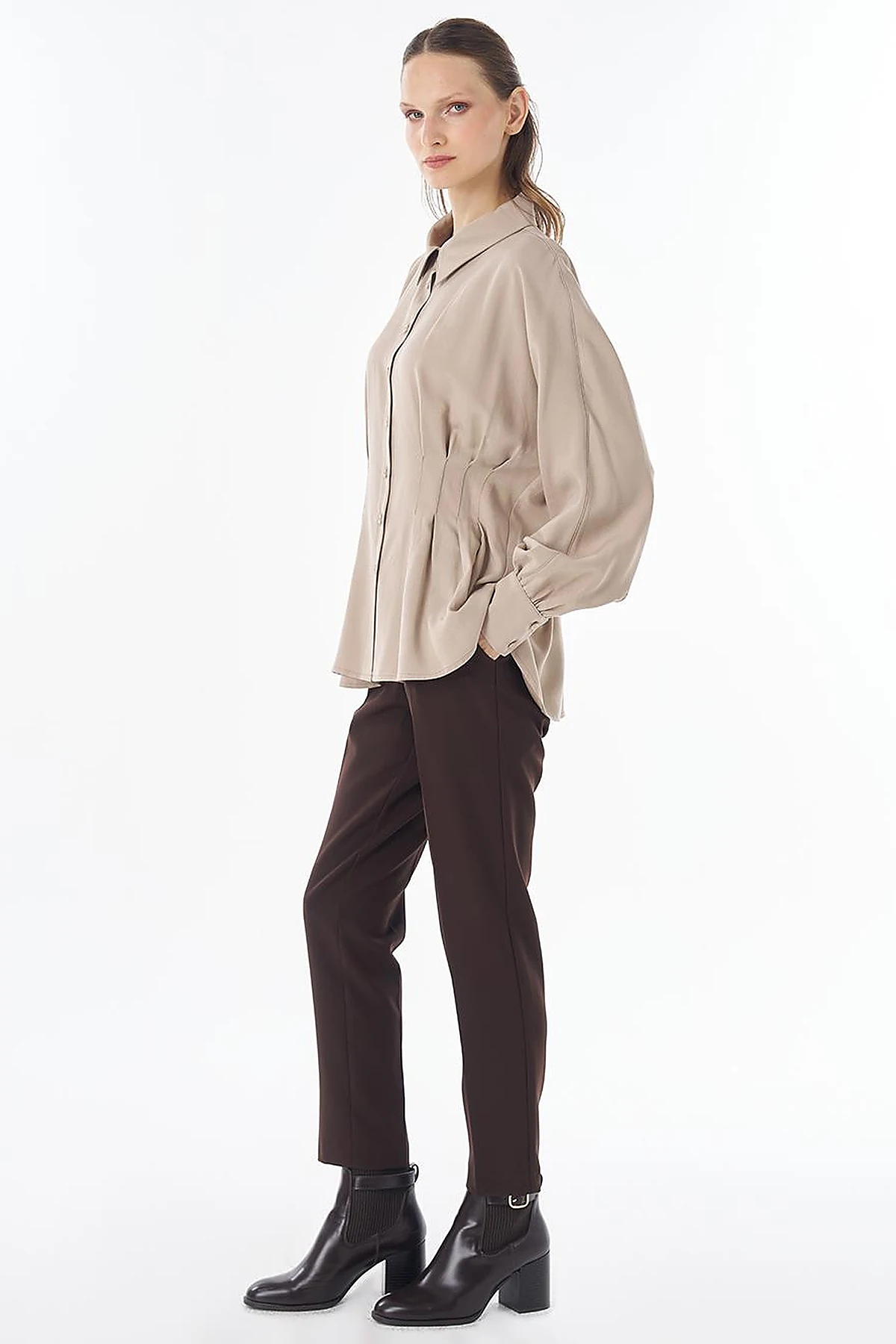 100% Lyocell Pleat Detail Tunic Mink