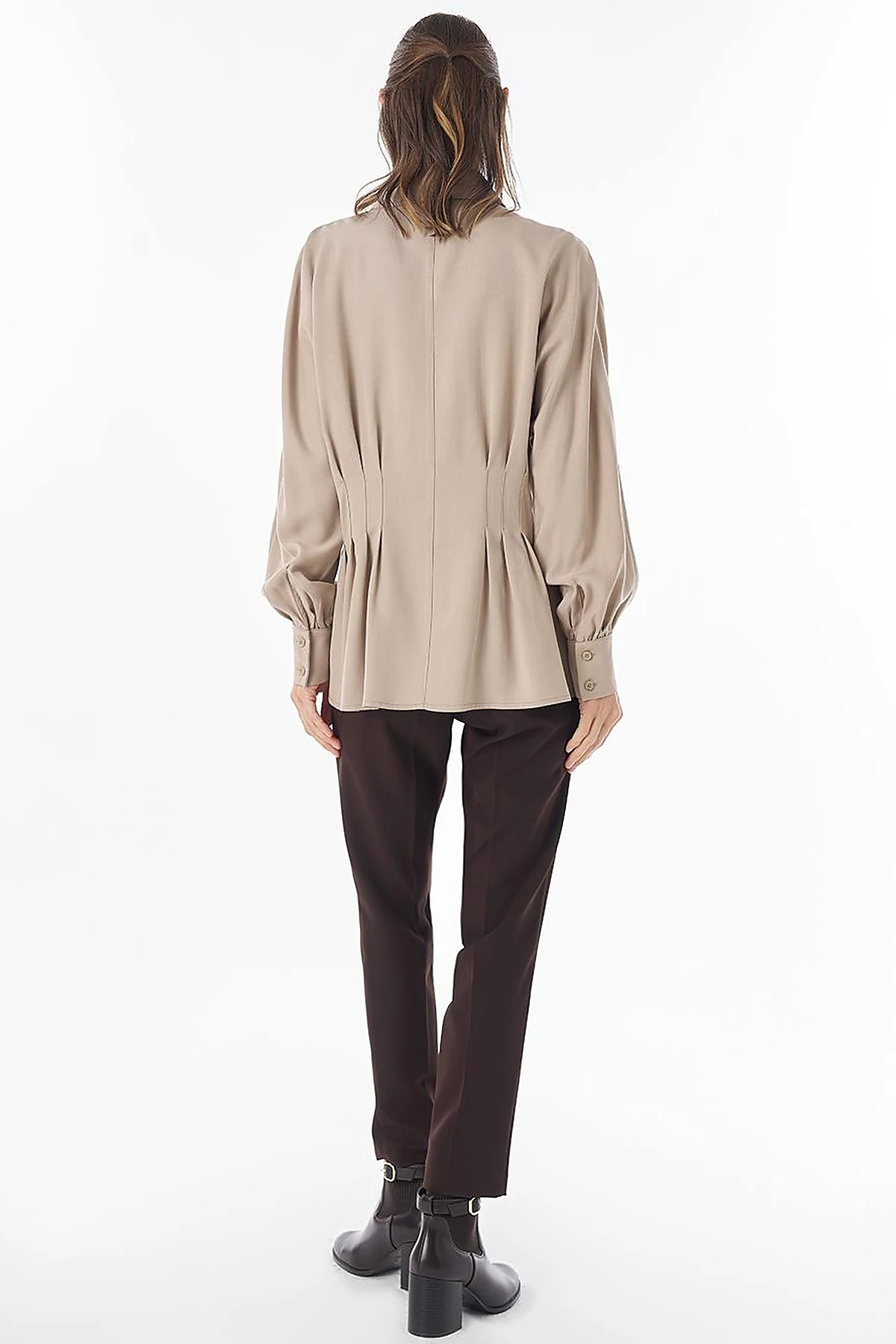 100% Lyocell Pleat Detail Tunic Mink