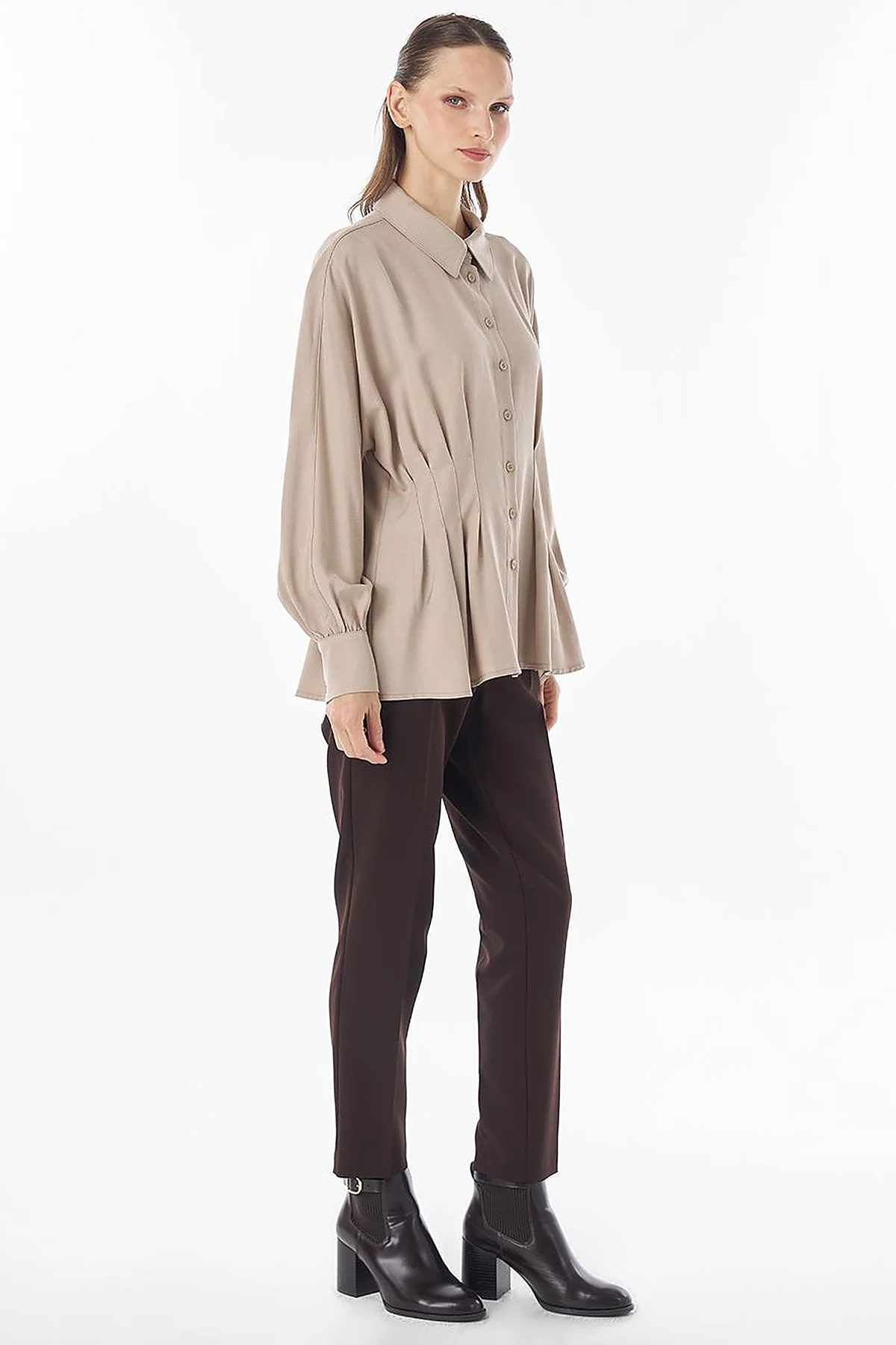 100% Lyocell Pleat Detail Tunic Mink