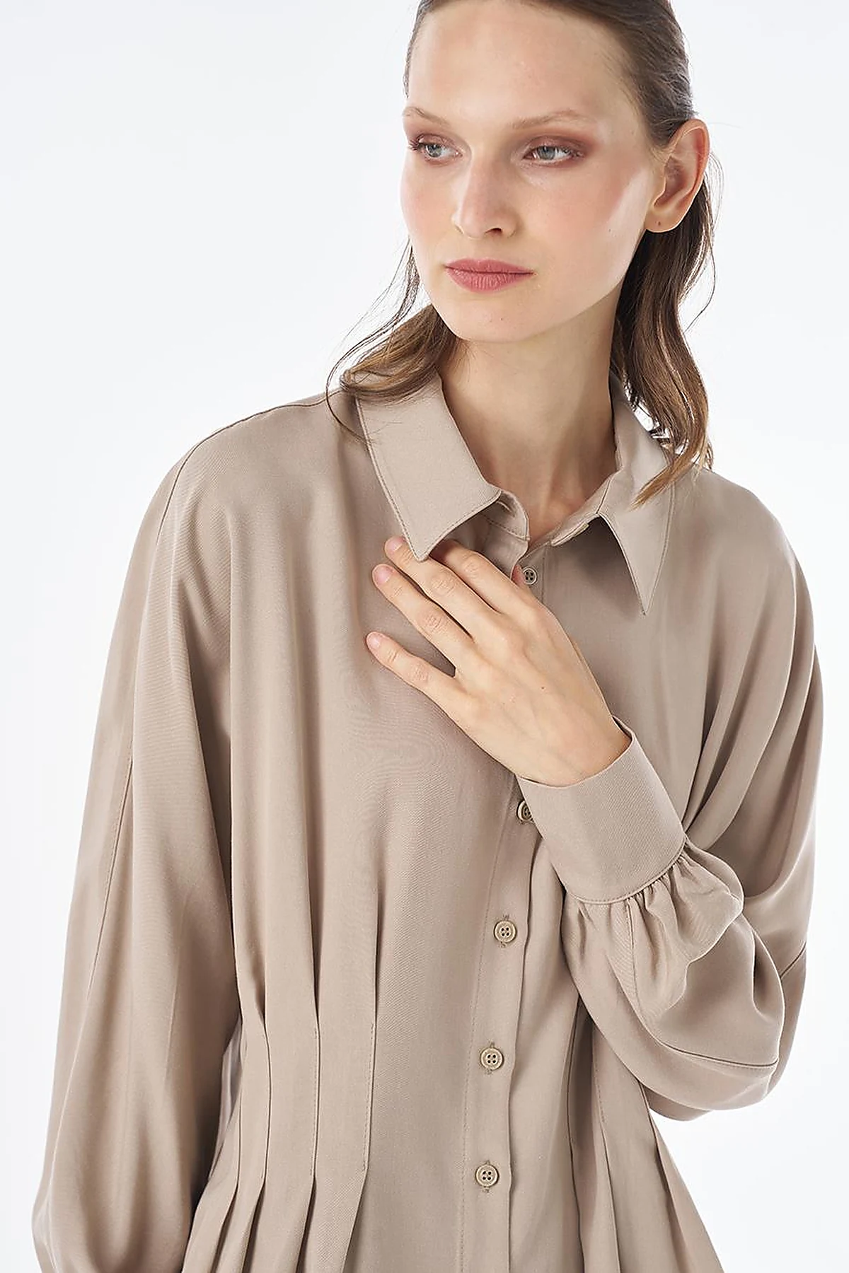 100% Lyocell Pleat Detail Tunic Mink