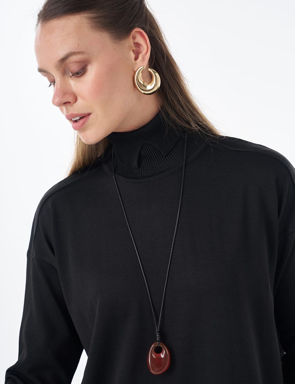 Turtleneck Knit Dress – Black