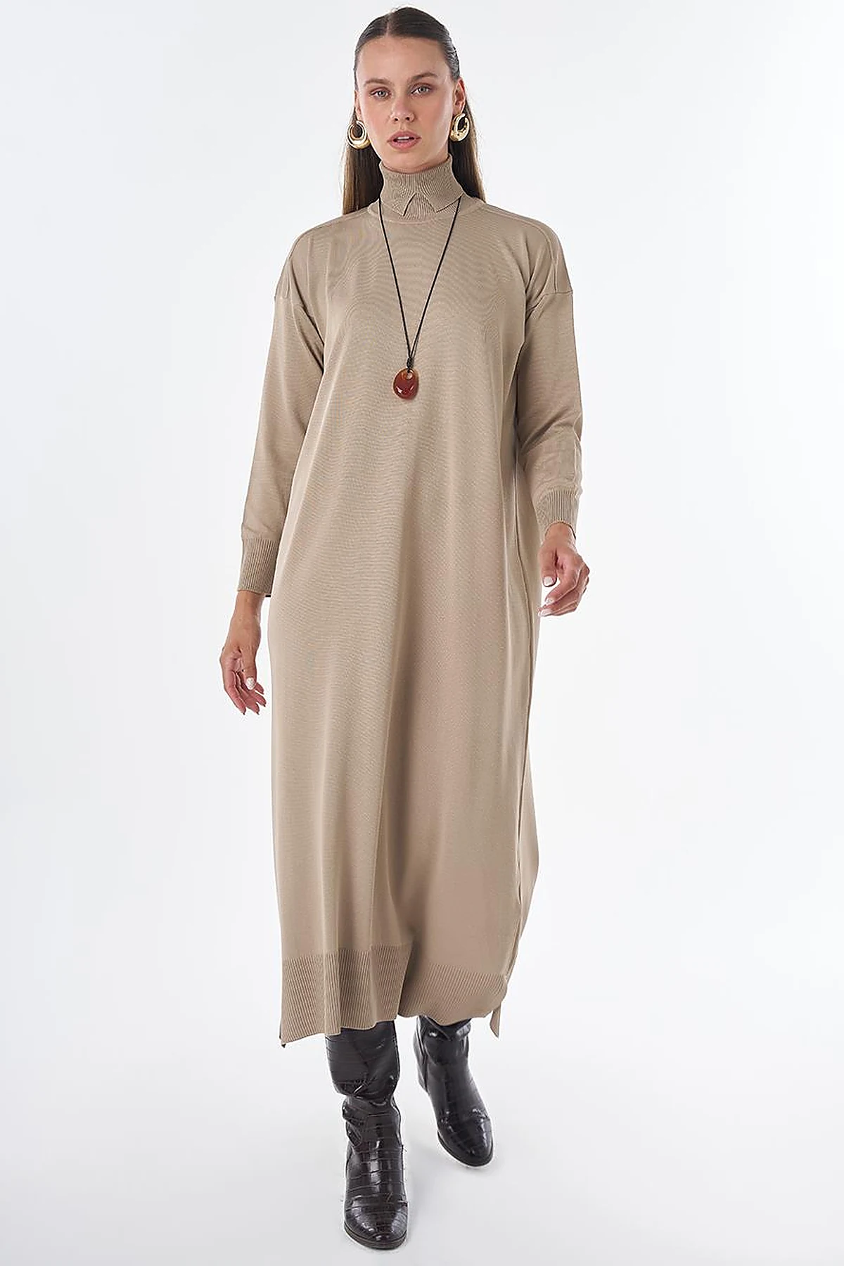 Turtleneck Knit Dress – Stone