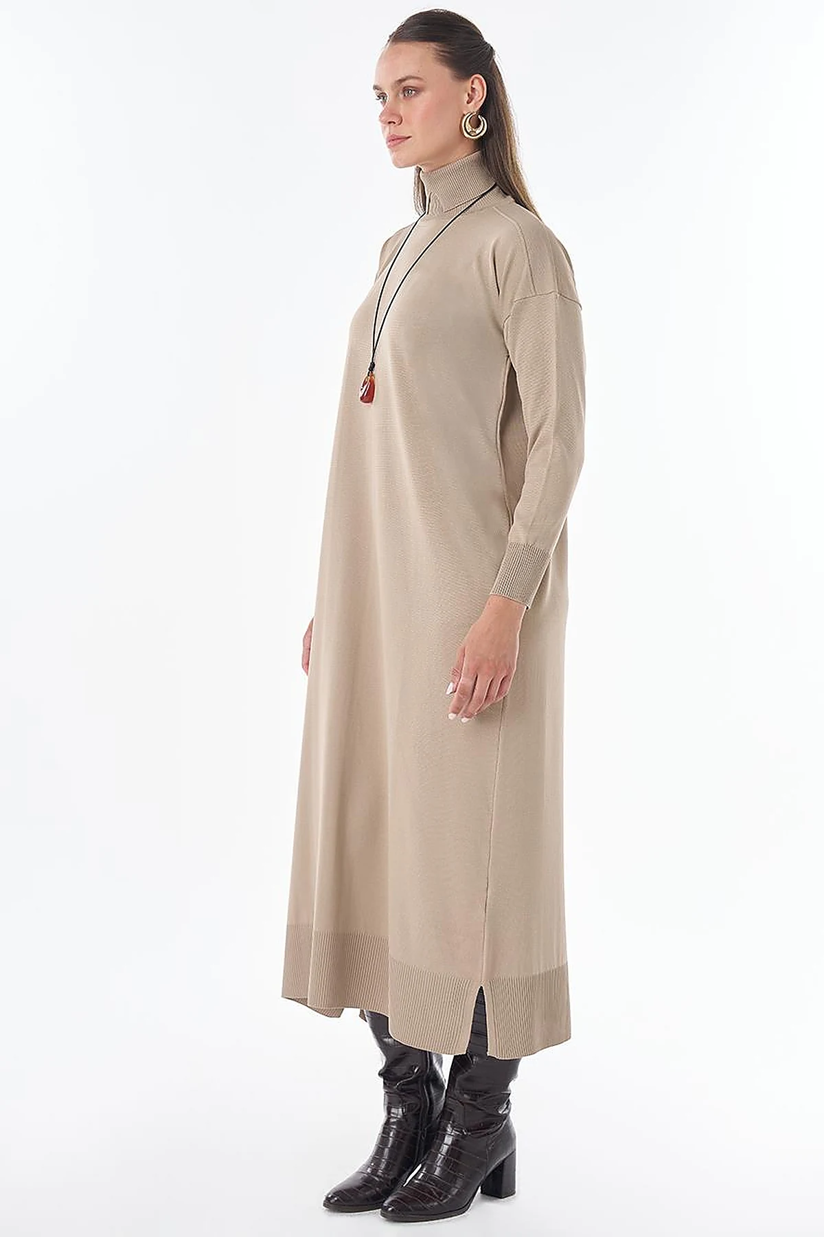 Turtleneck Knit Dress – Stone