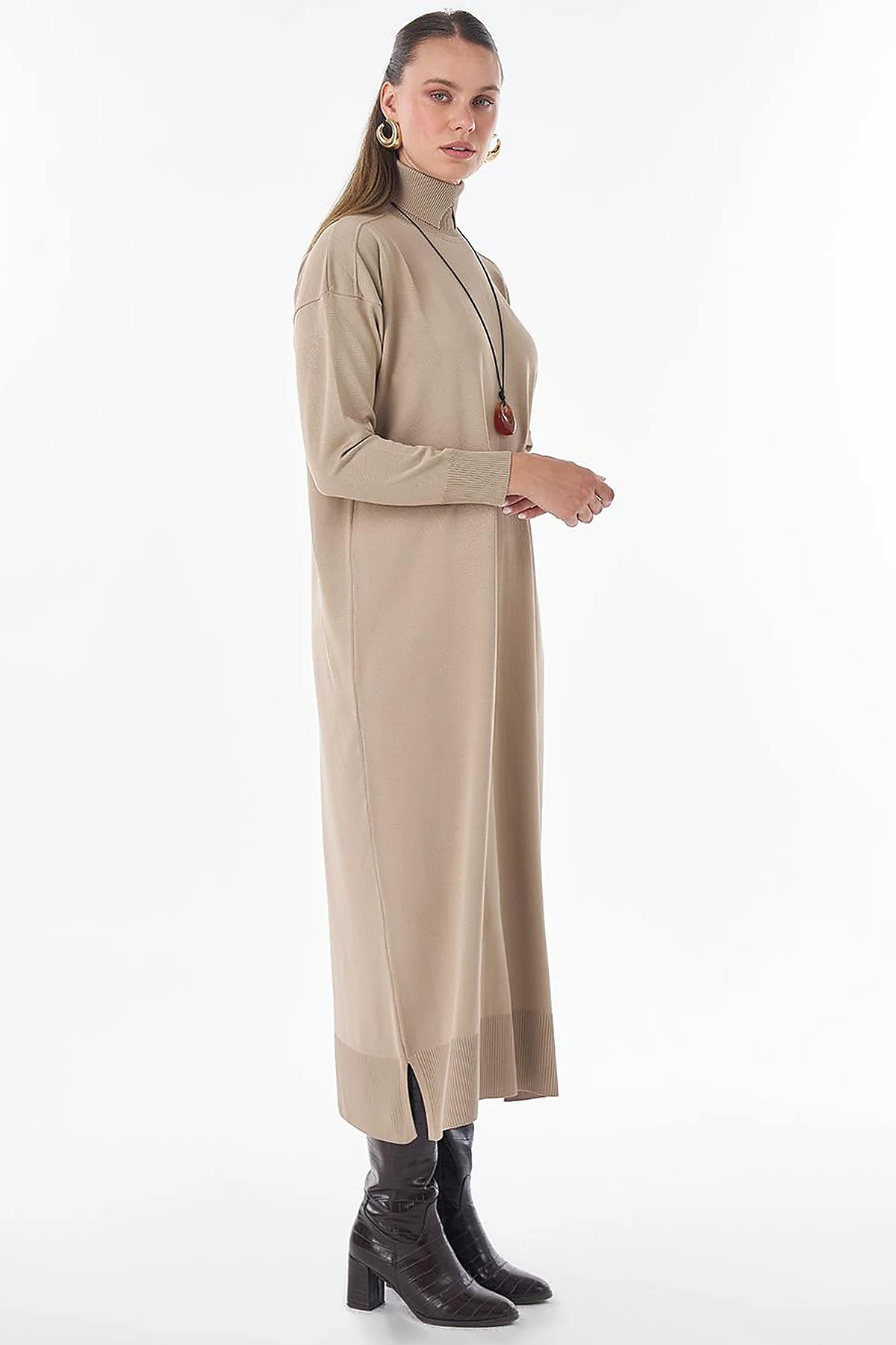 Turtleneck Knit Dress – Stone