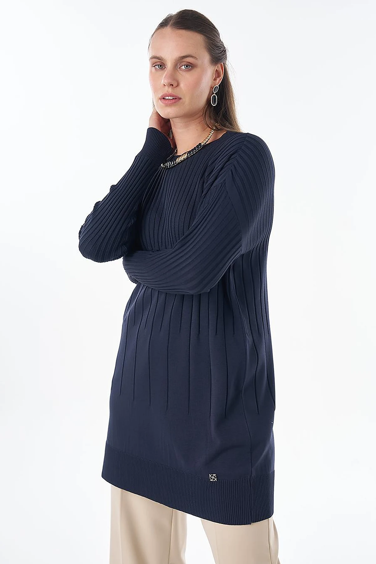 Ribbed Knit Tunic Navy