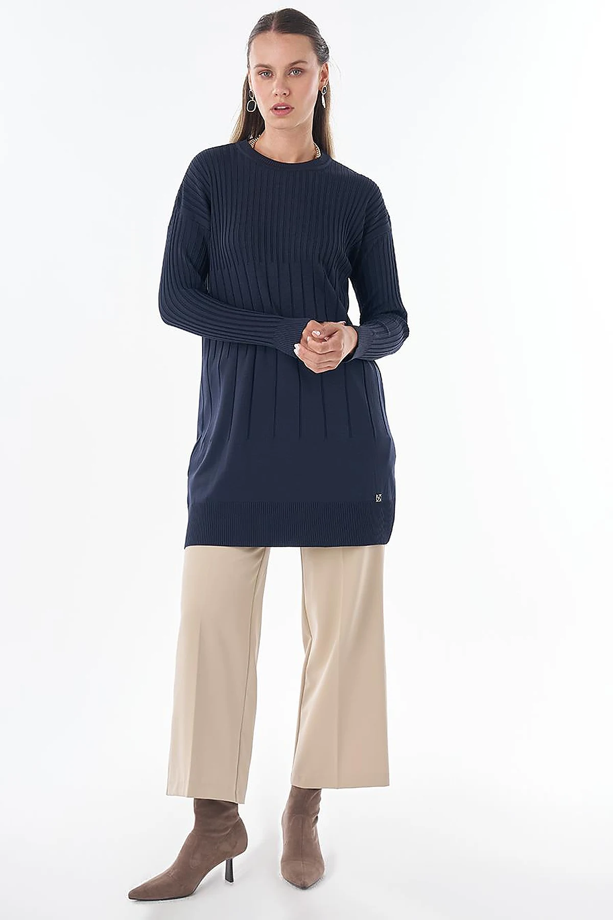 Ribbed Knit Tunic Navy