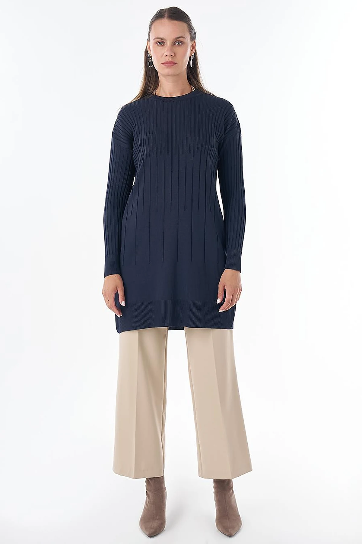 Ribbed Knit Tunic Navy