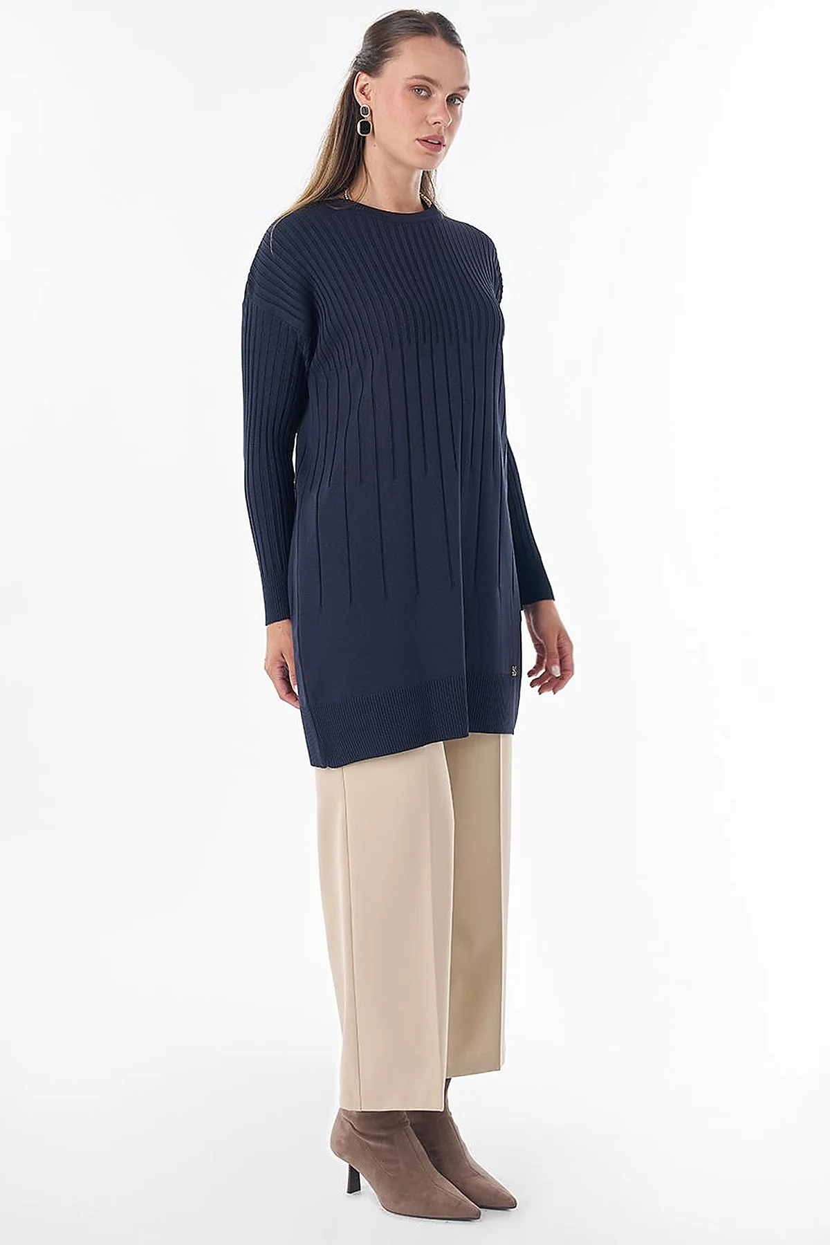 Ribbed Knit Tunic Navy