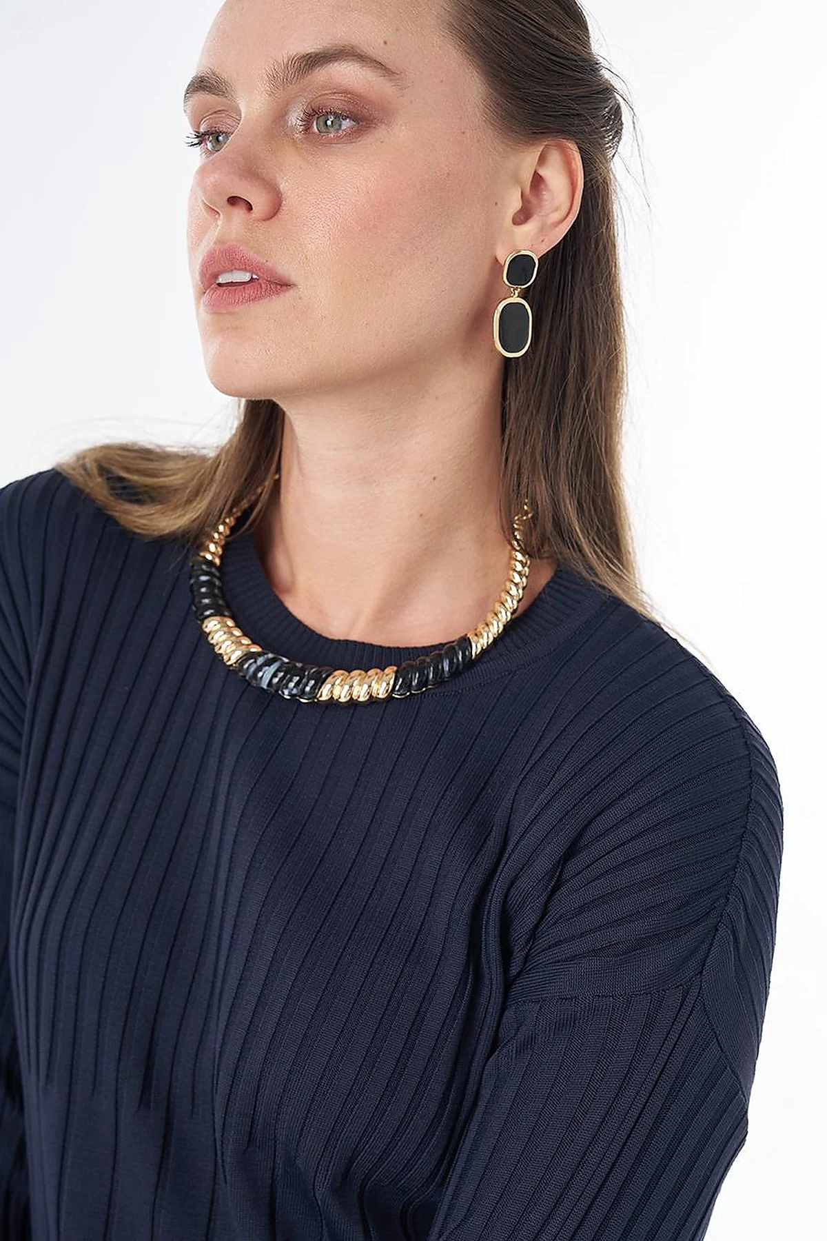 Ribbed Knit Tunic Navy
