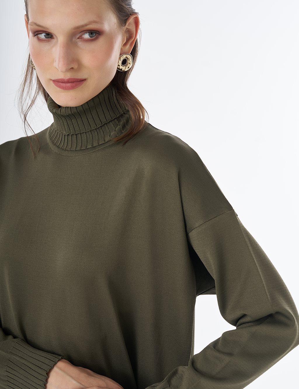 Turtleneck Knit Set Khaki