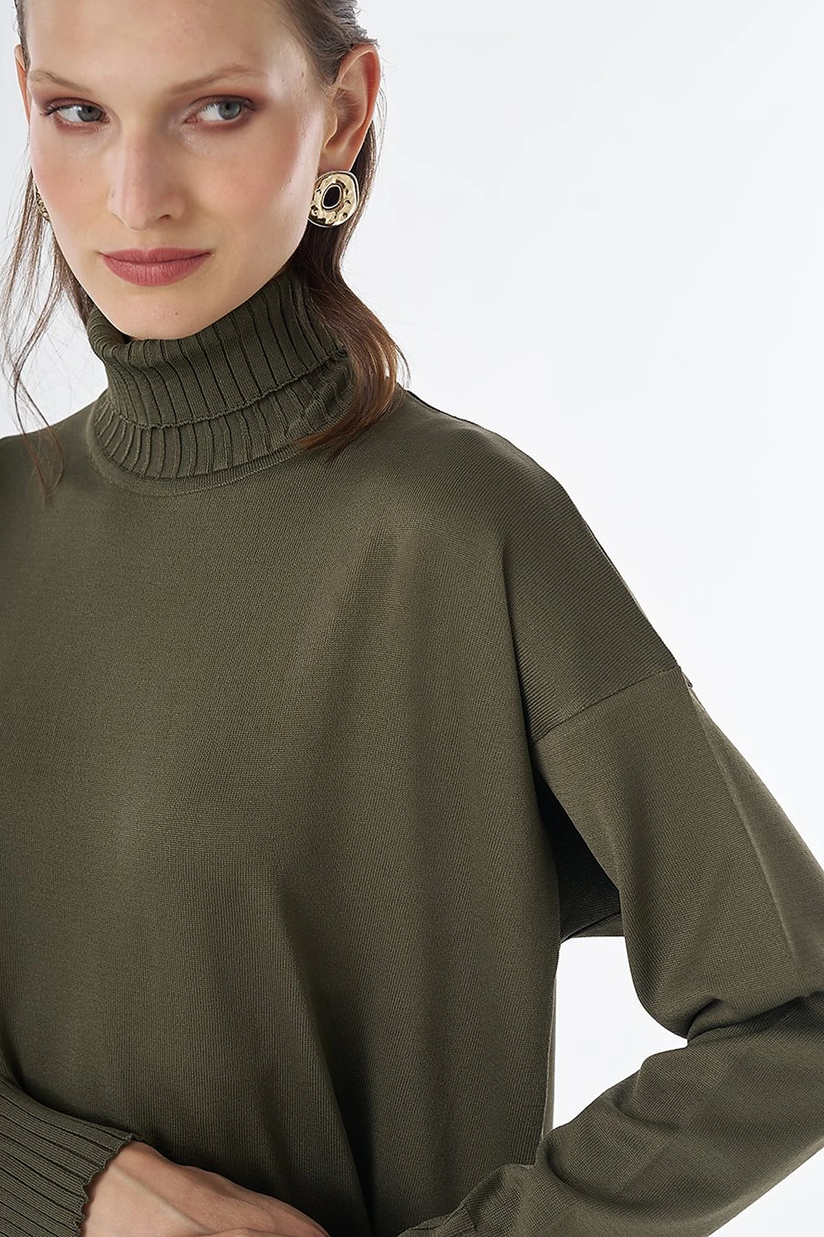 Turtleneck Knit Set Khaki