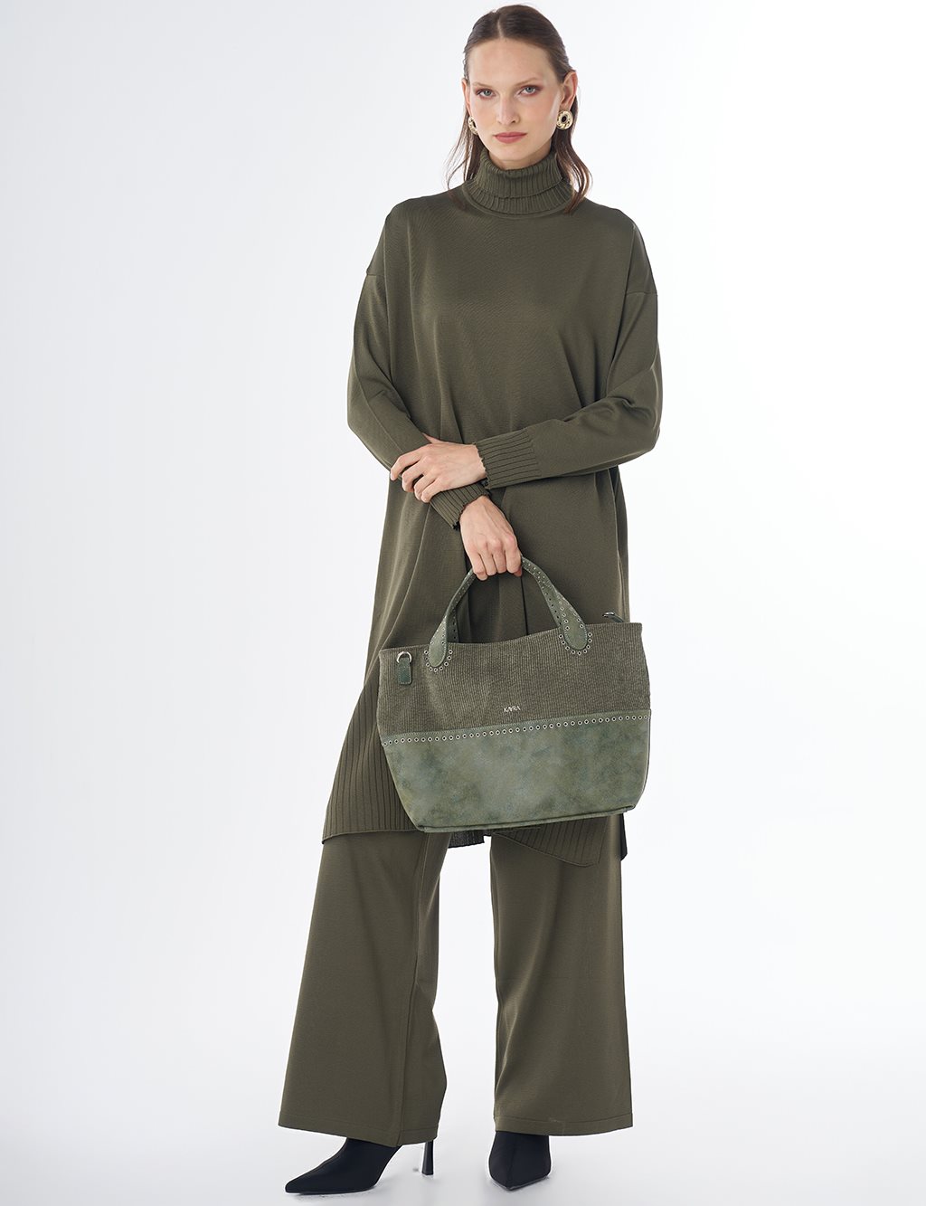 Turtleneck Knit Set Khaki
