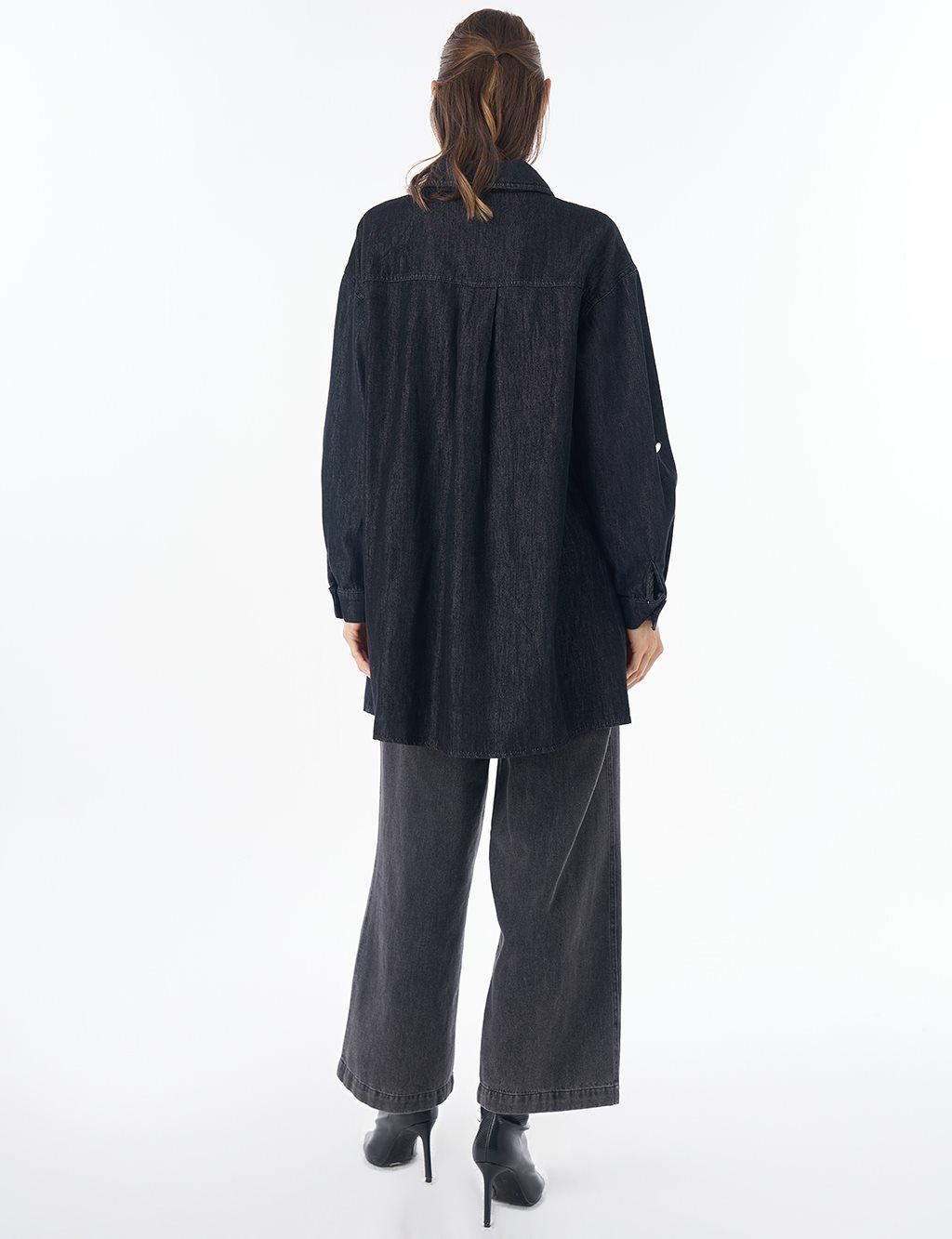 Washed Double-Pocket Denim Tunic - Anthracite