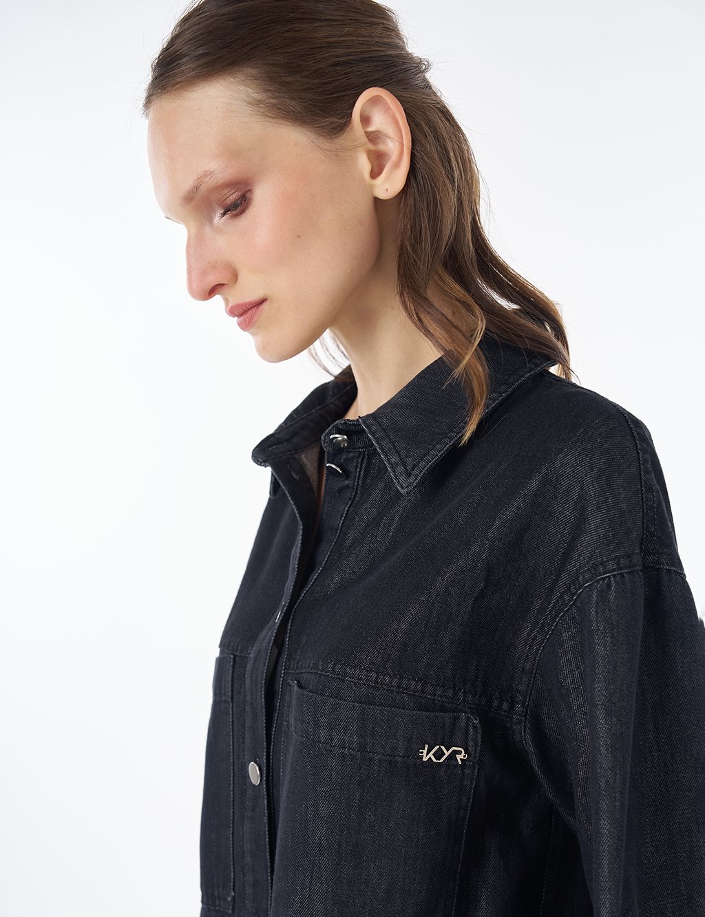 Washed Double-Pocket Denim Tunic - Anthracite