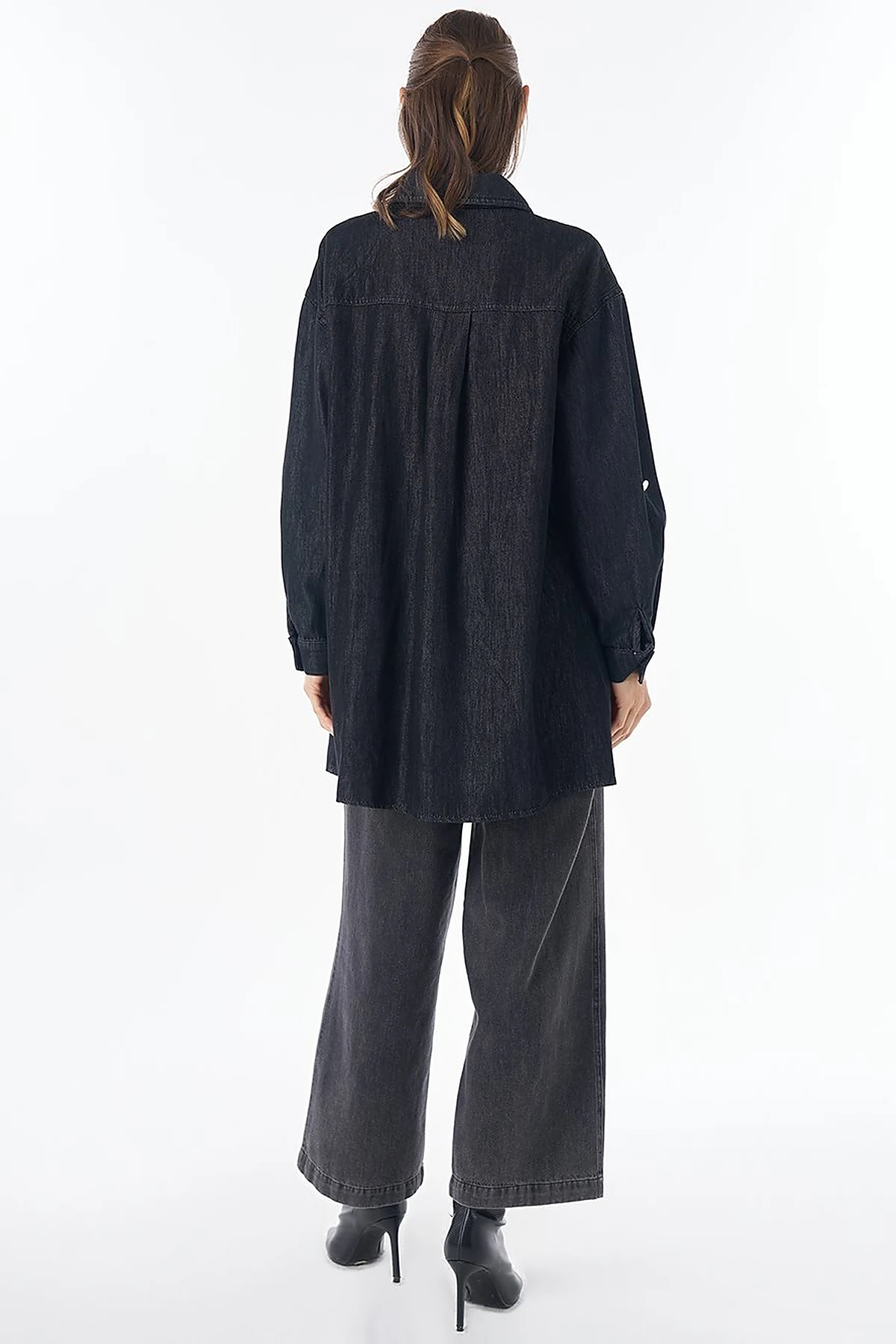Washed Double-Pocket Denim Tunic - Anthracite