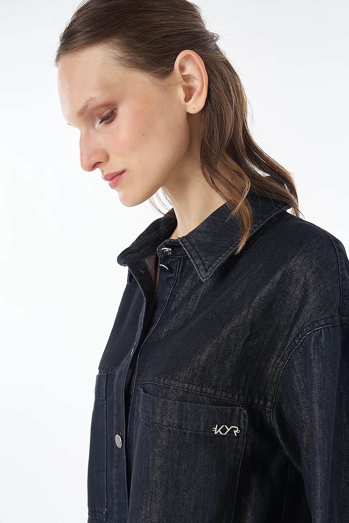 Washed Double-Pocket Denim Tunic - Anthracite