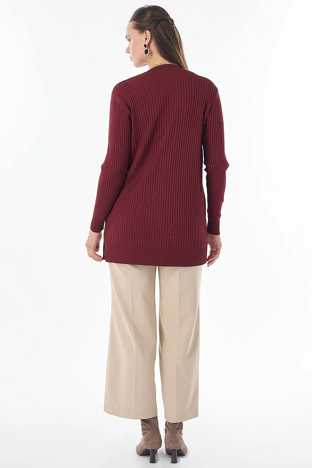 Button-Detail Knit Tunic - Burgundy