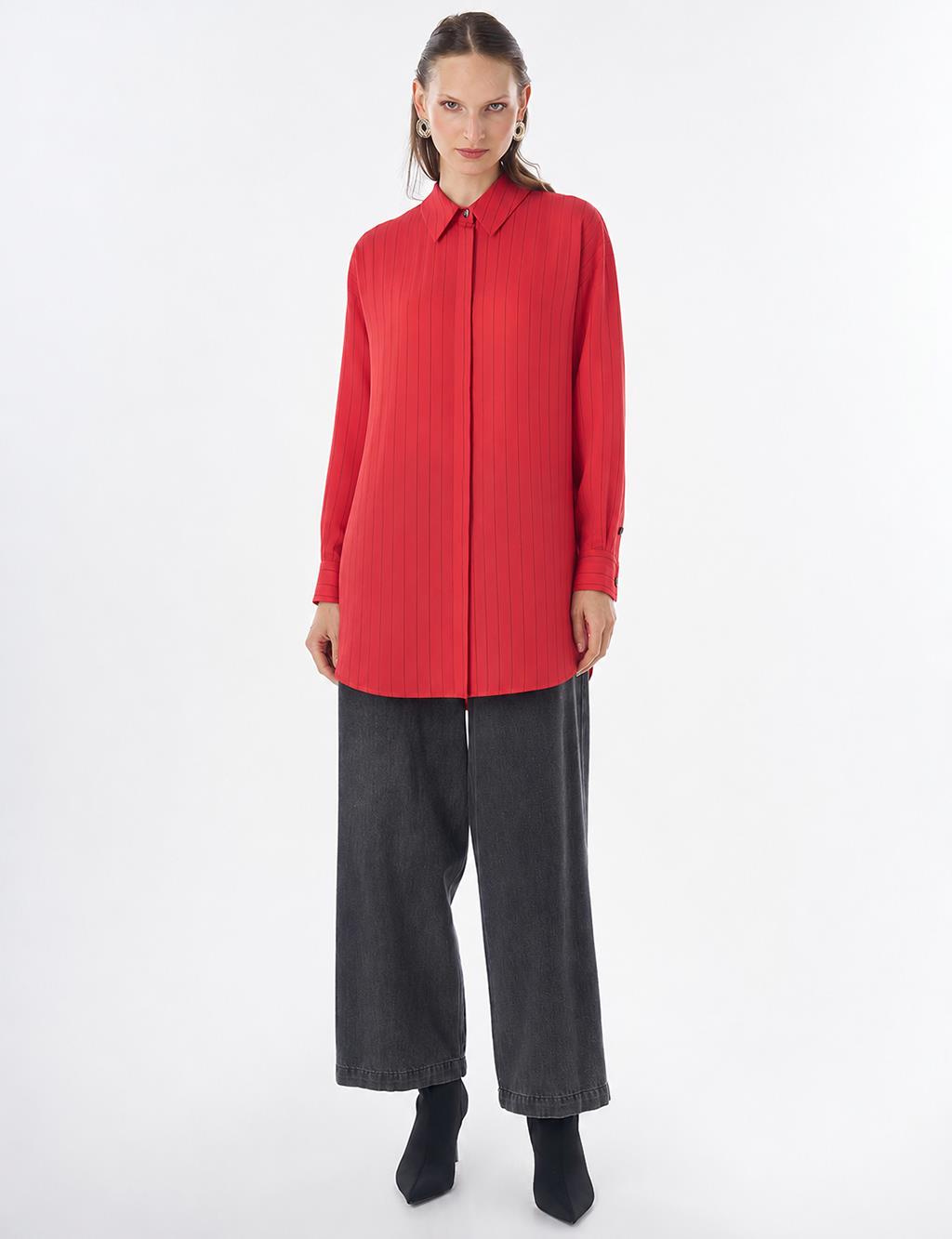 Striped Lyocell Tunic - Red