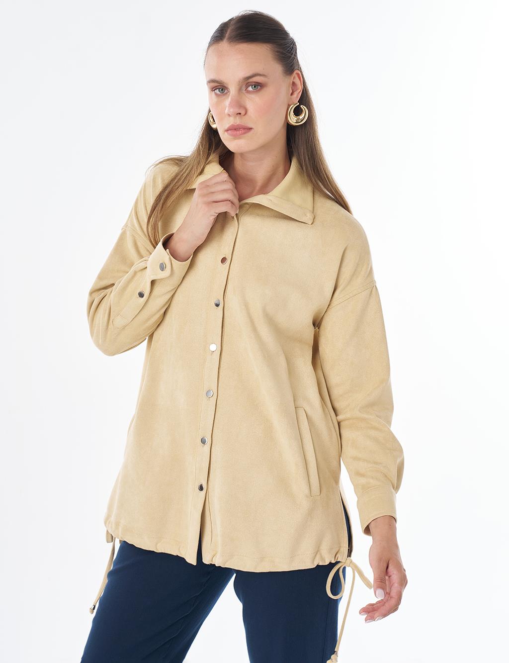 Stand Collar Suede Tunic - Light Yellow