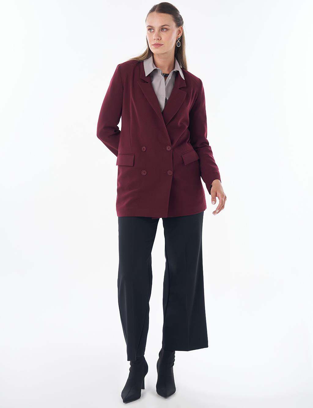 Cover Pocket Crepe Blazer Jacket Burgundy