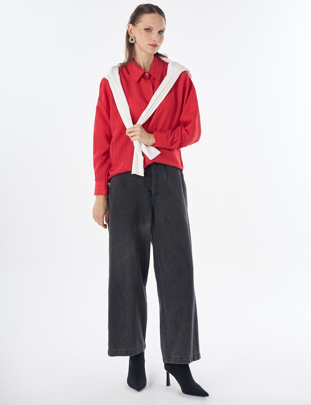 Striped Lyocell Tunic - Red