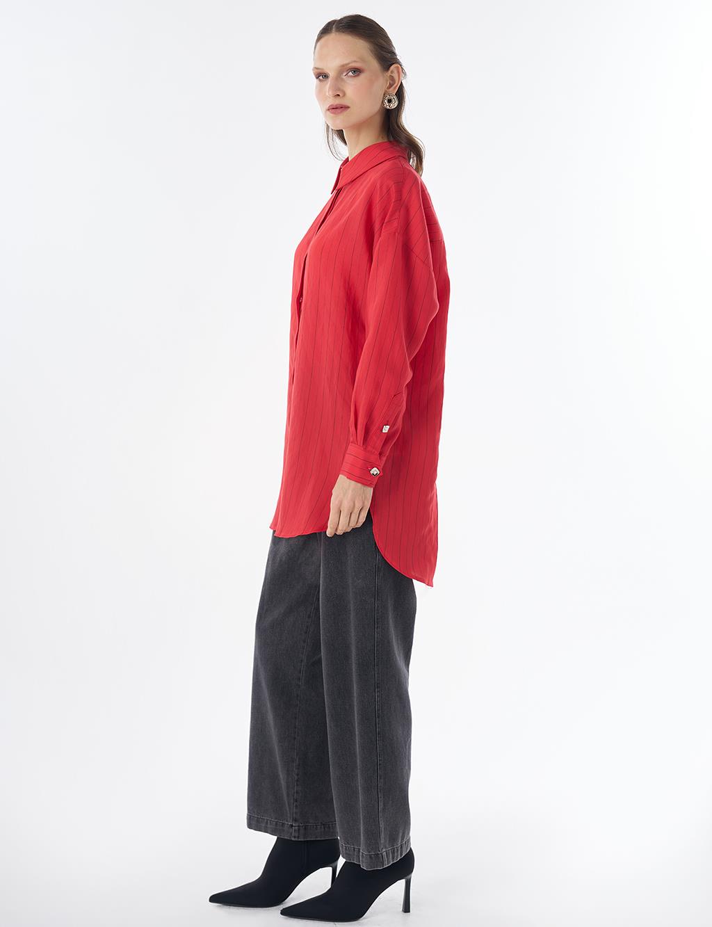 Striped Lyocell Tunic - Red