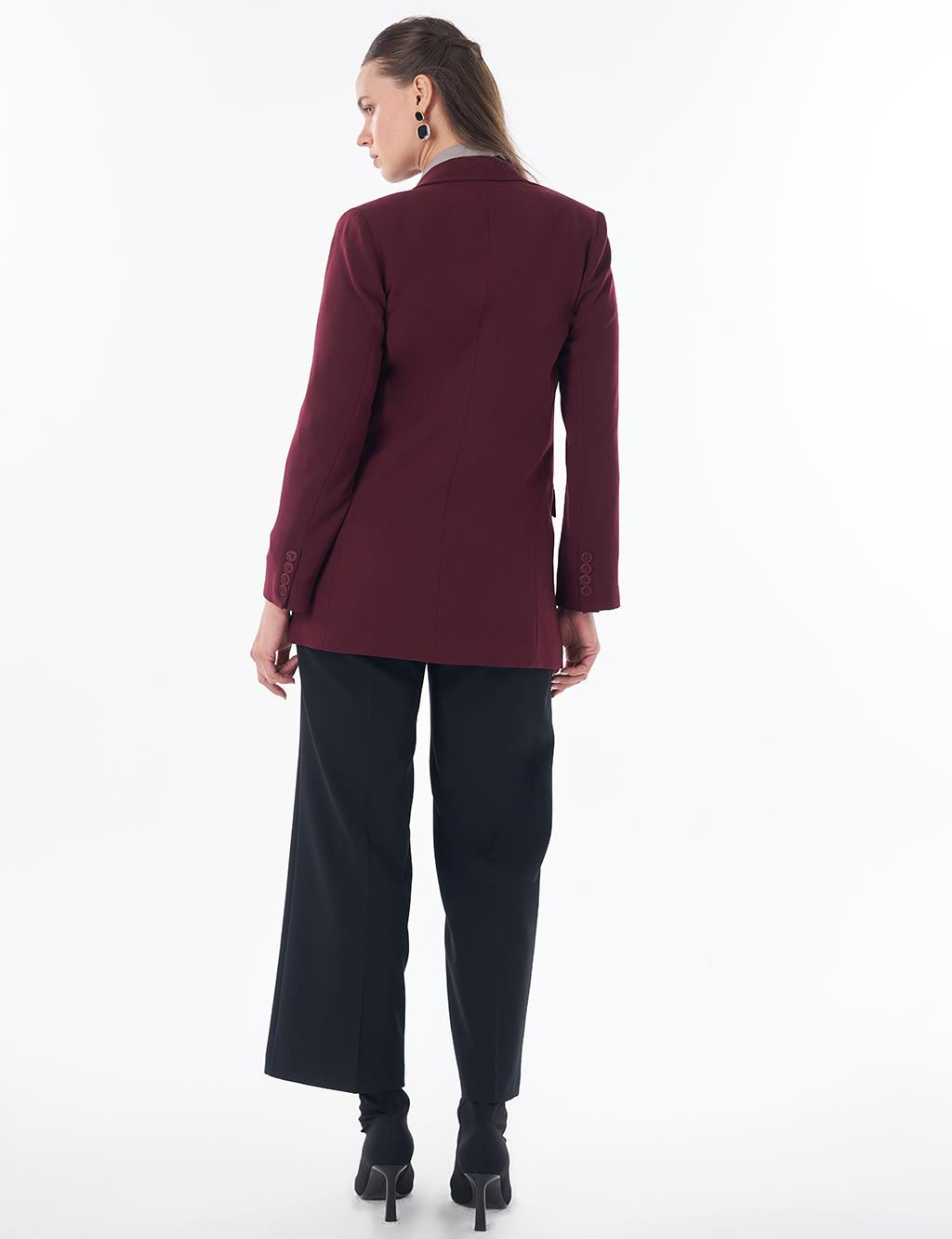Cover Pocket Crepe Blazer Jacket Burgundy