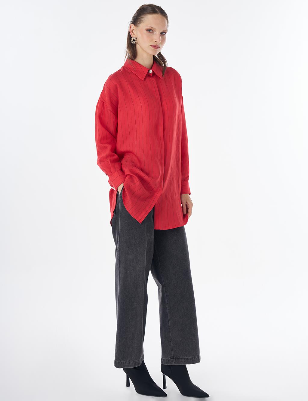 Striped Lyocell Tunic - Red