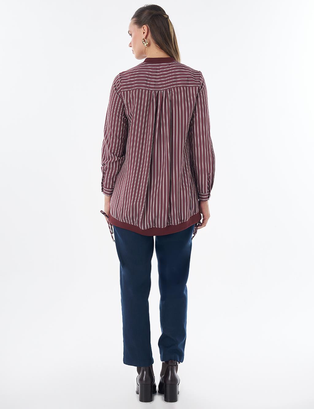 Embroidered Striped Tunic - Dark Burgundy