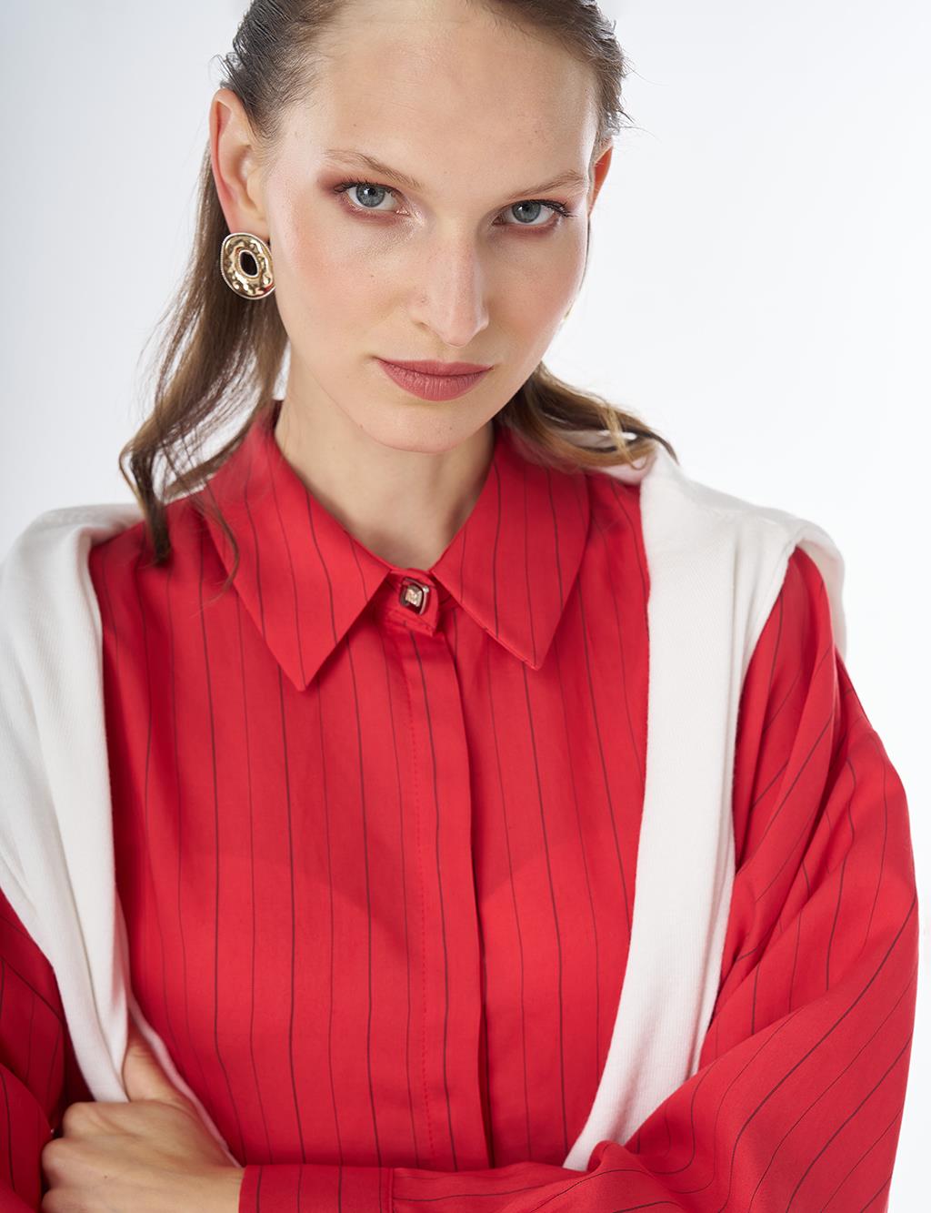 Striped Lyocell Tunic - Red
