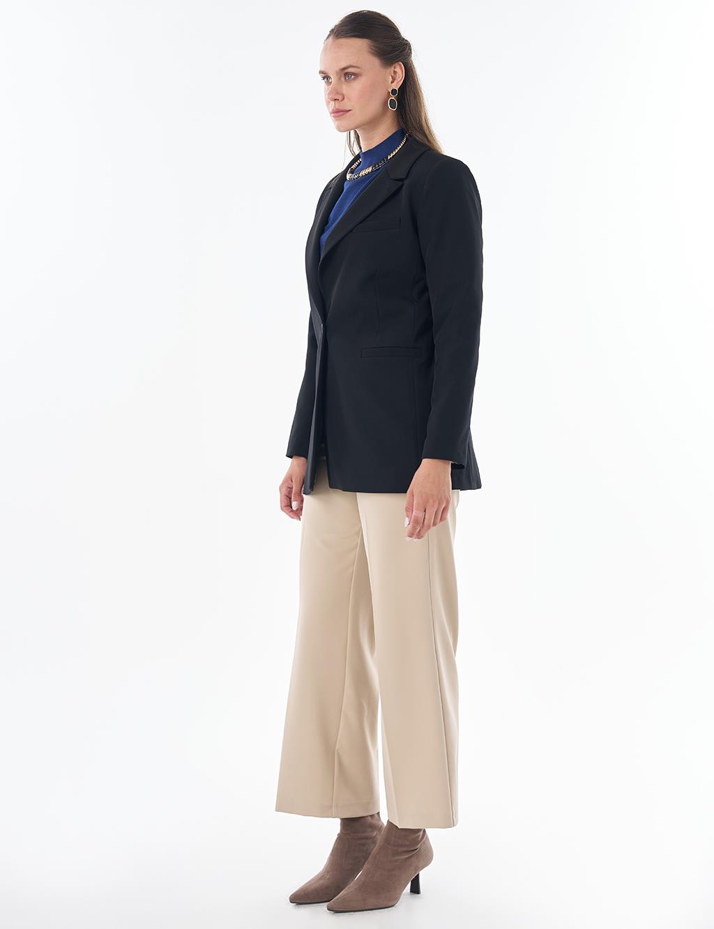 Single-Button Basic Blazer - Black
