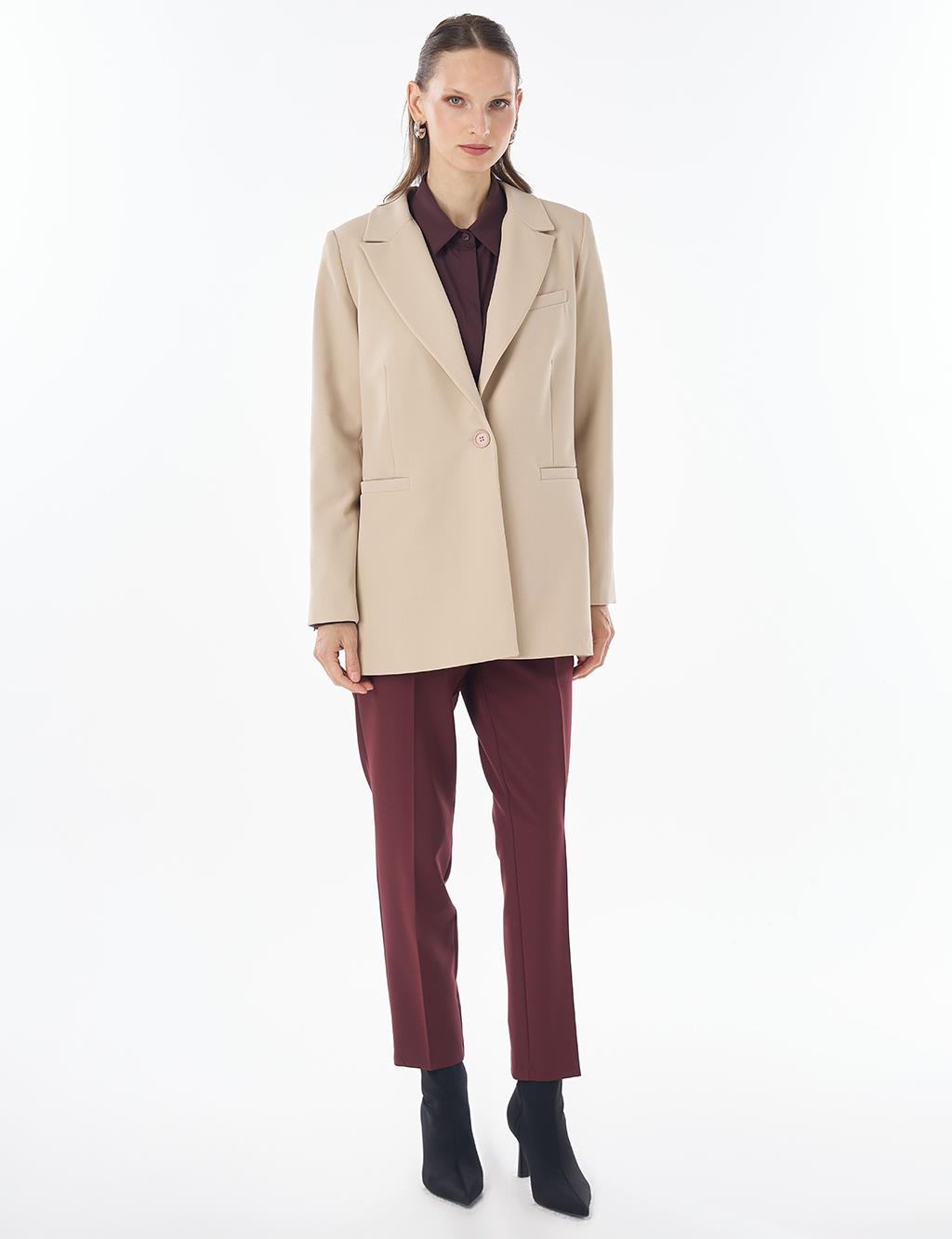 Single-Button Basic Blazer - Stone
