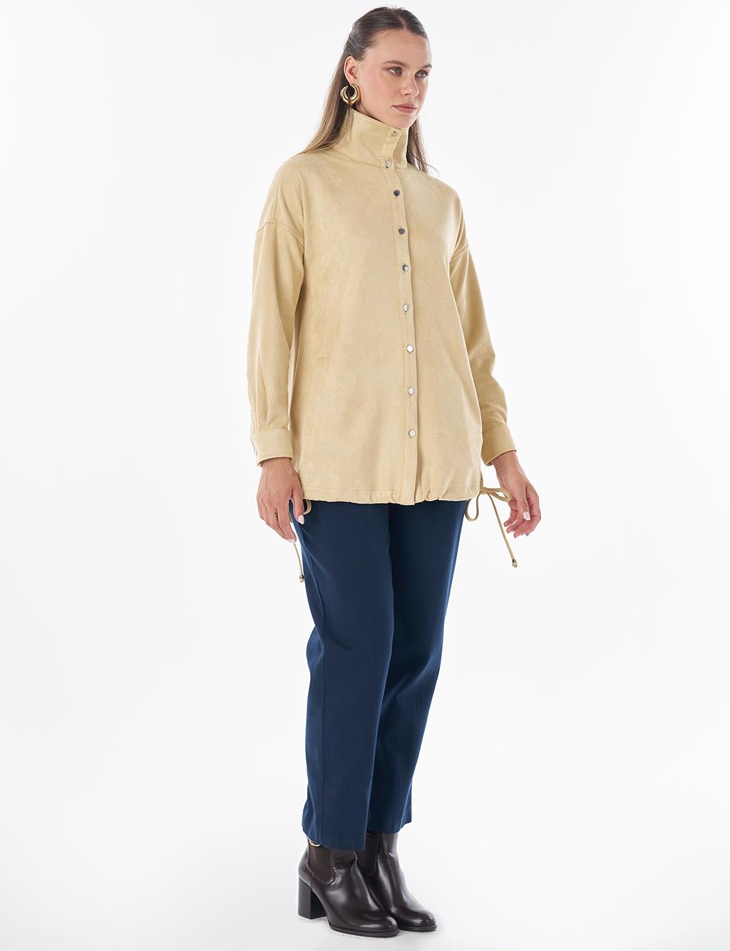 Stand Collar Suede Tunic - Light Yellow