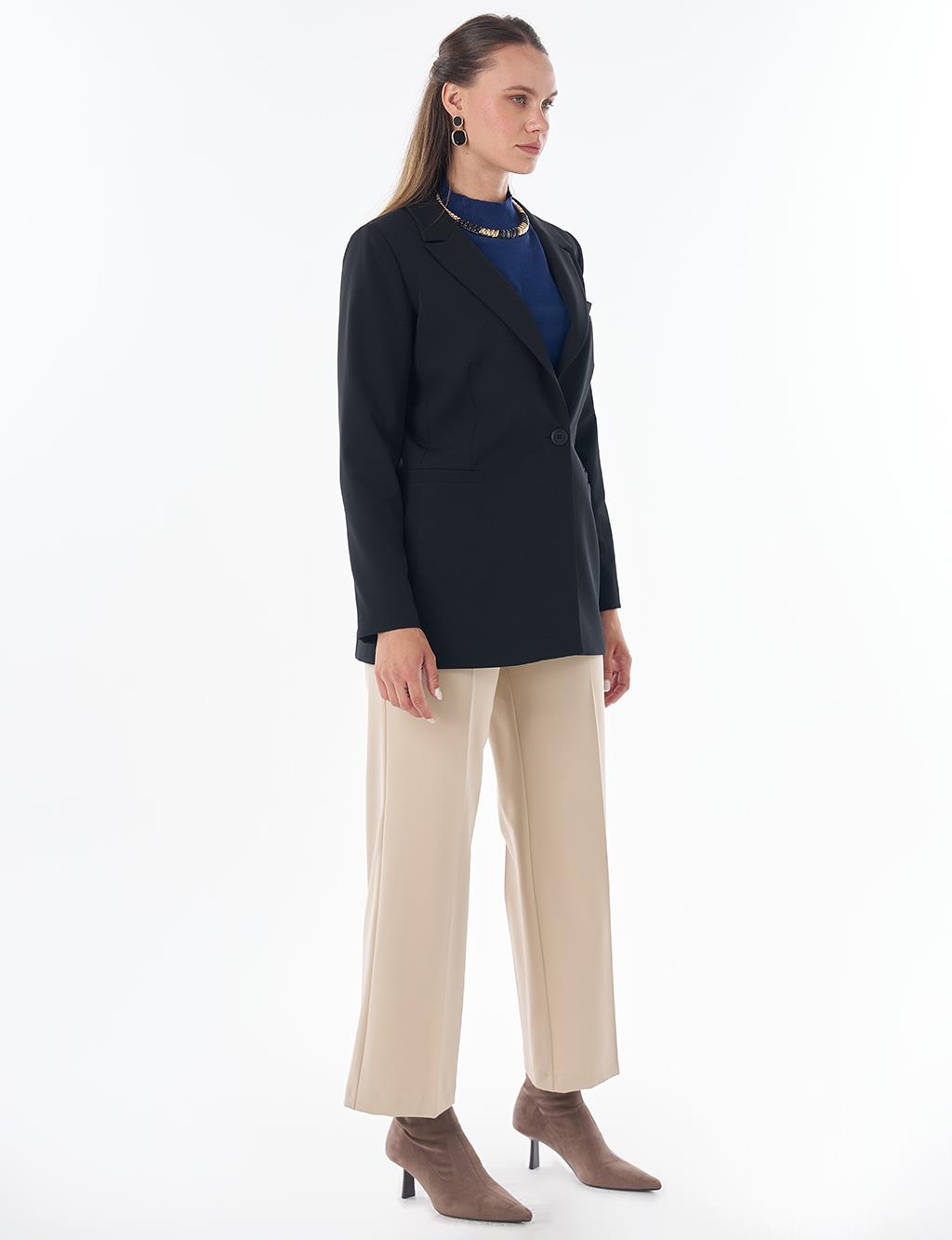 Single-Button Basic Blazer - Black