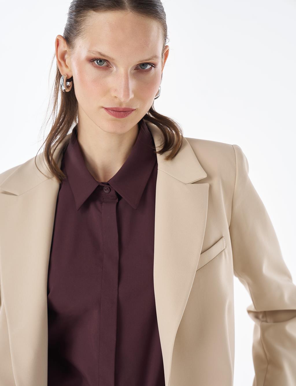 Single-Button Basic Blazer - Stone