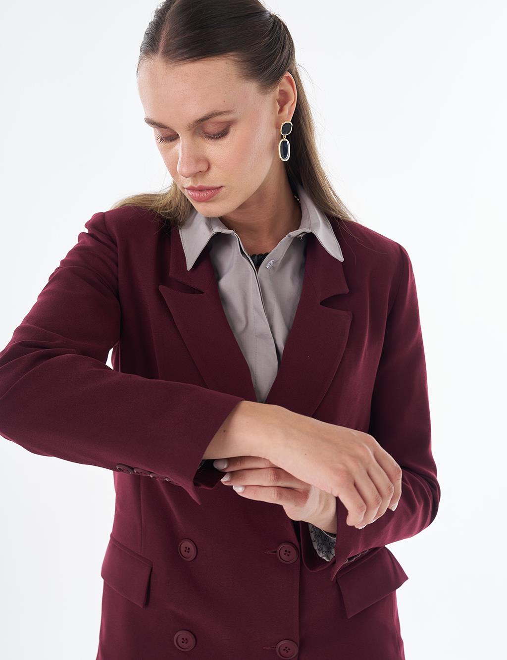 Cover Pocket Crepe Blazer Jacket Burgundy